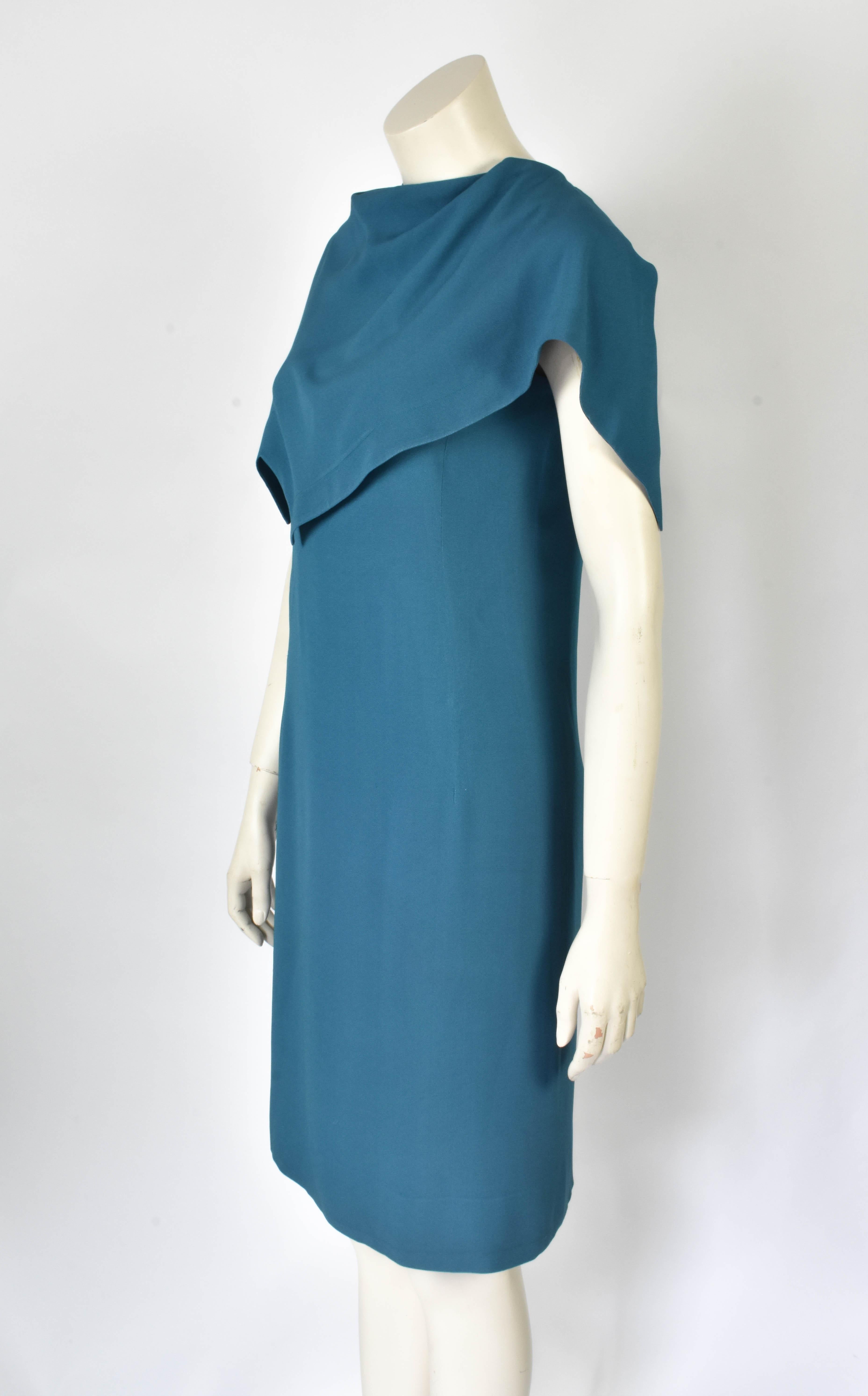 FINAL SALE 1960s Pierre Cardin Haute Couture Assymetrical Blue Space Age Dress In Good Condition For Sale In Amsterdam, NL