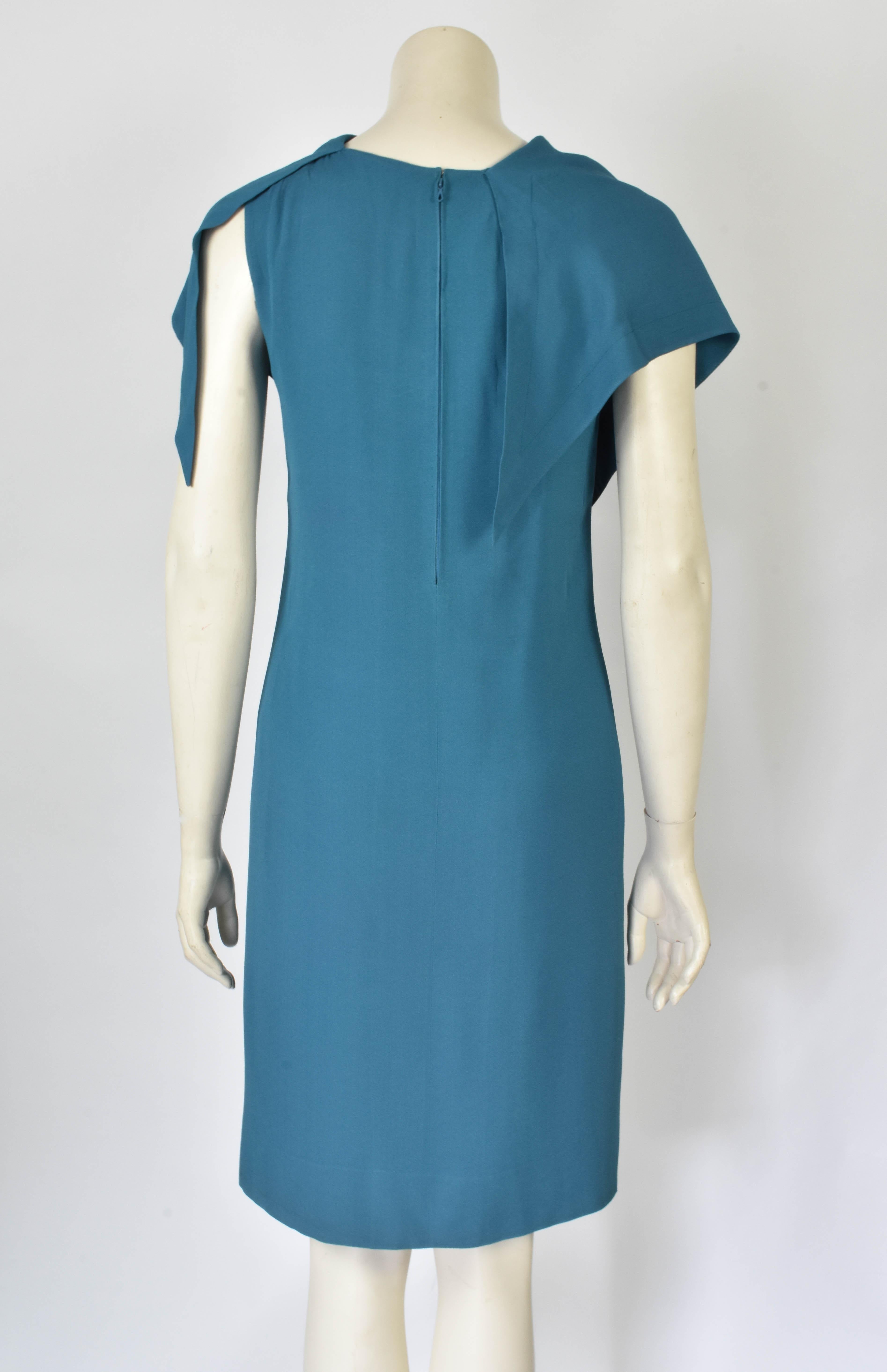 FINAL SALE 1960s Pierre Cardin Haute Couture Assymetrical Blue Space Age Dress For Sale 1