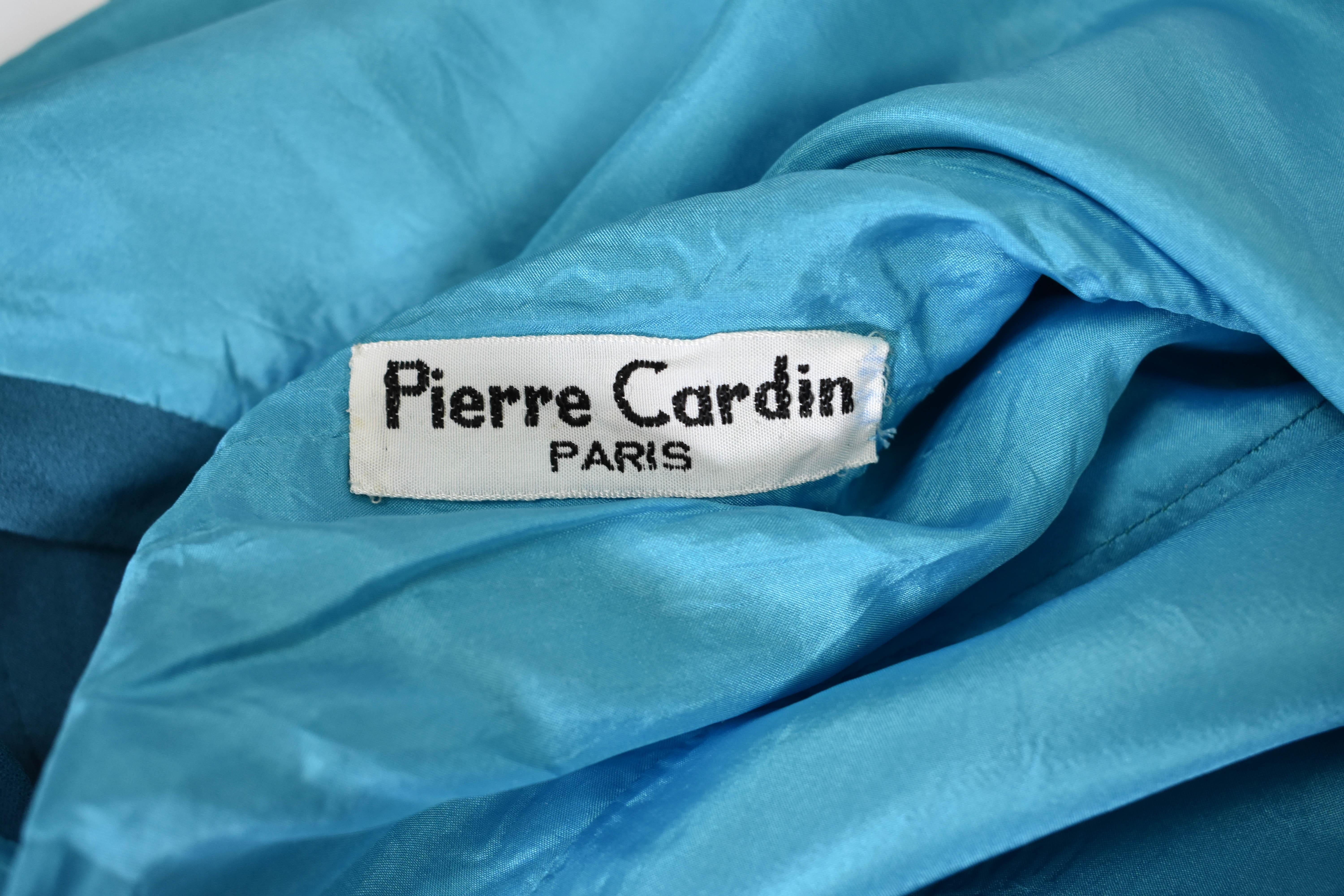 FINAL SALE 1960s Pierre Cardin Haute Couture Assymetrical Blue Space Age Dress For Sale 3