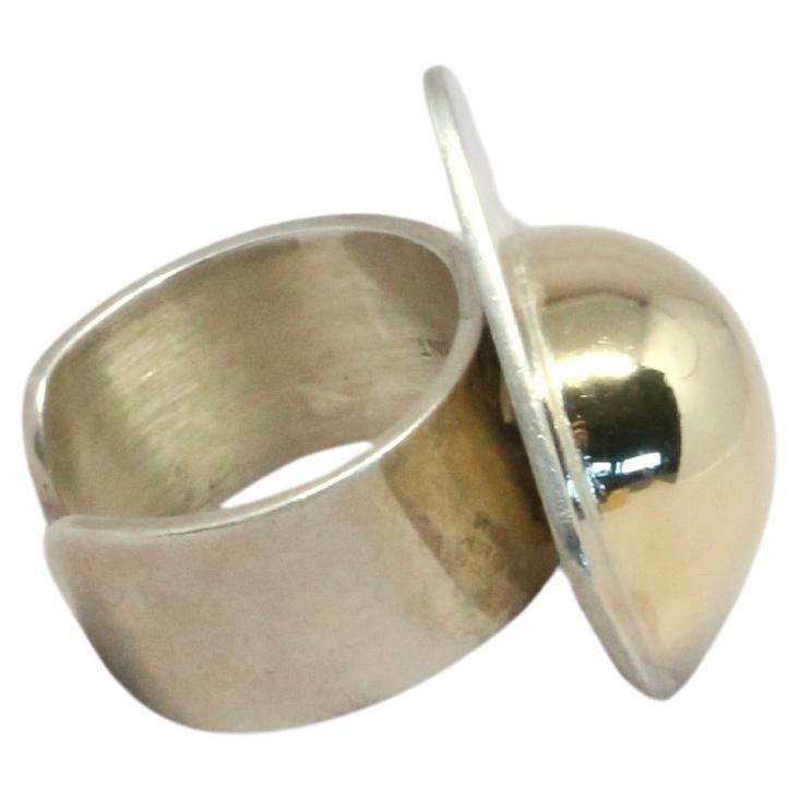 Donna Anello PIERRE CARDIN anni '60 in argento 925 e oro 14k, grande, dell'era dello spazio in vendita
