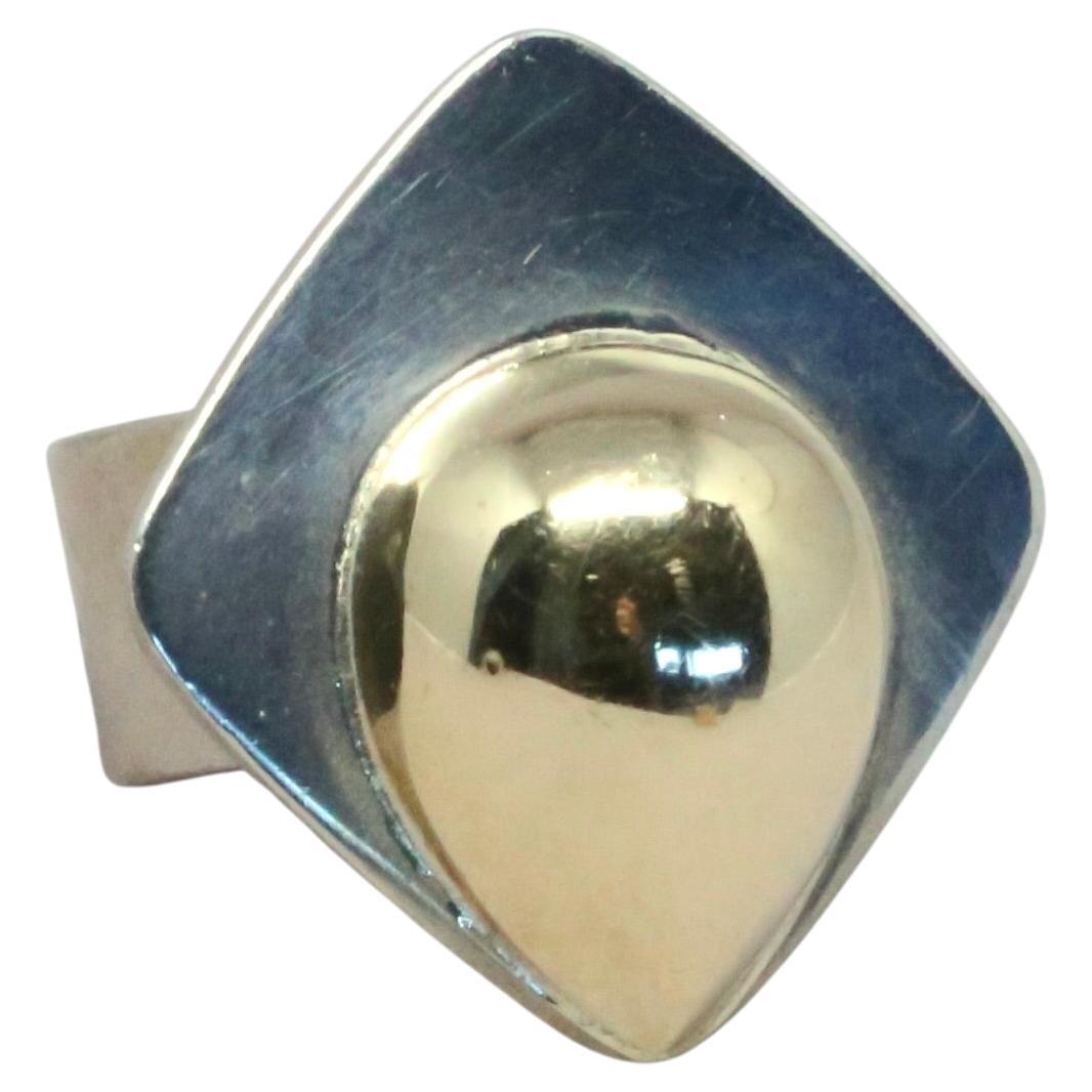 Anello PIERRE CARDIN anni '60 in argento 925 e oro 14k, grande, dell'era dello spazio