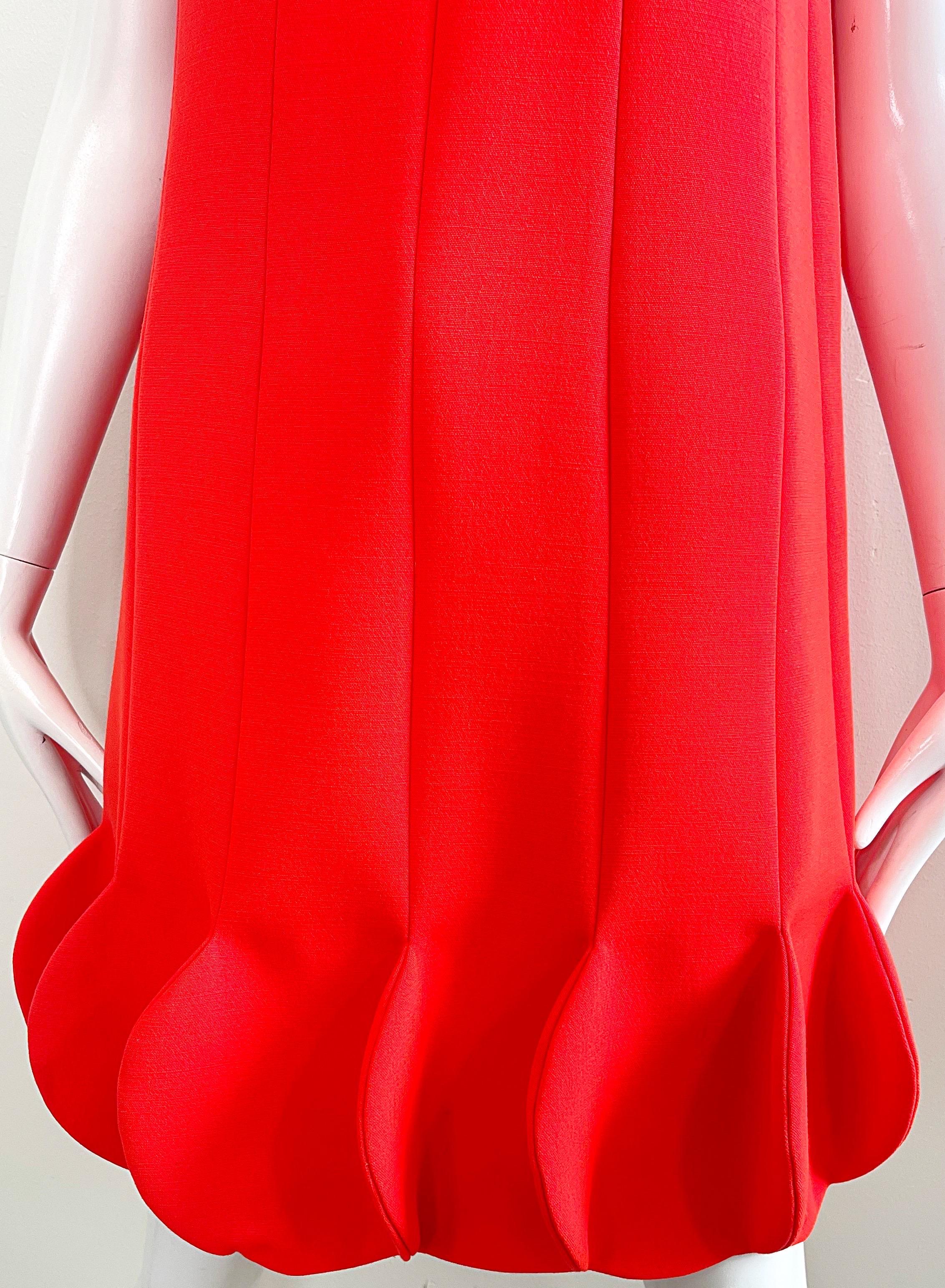 1960s Pierre Cardin Museum Held Bright Orange Space Age Petal Hem Vintage Dress For Sale 6