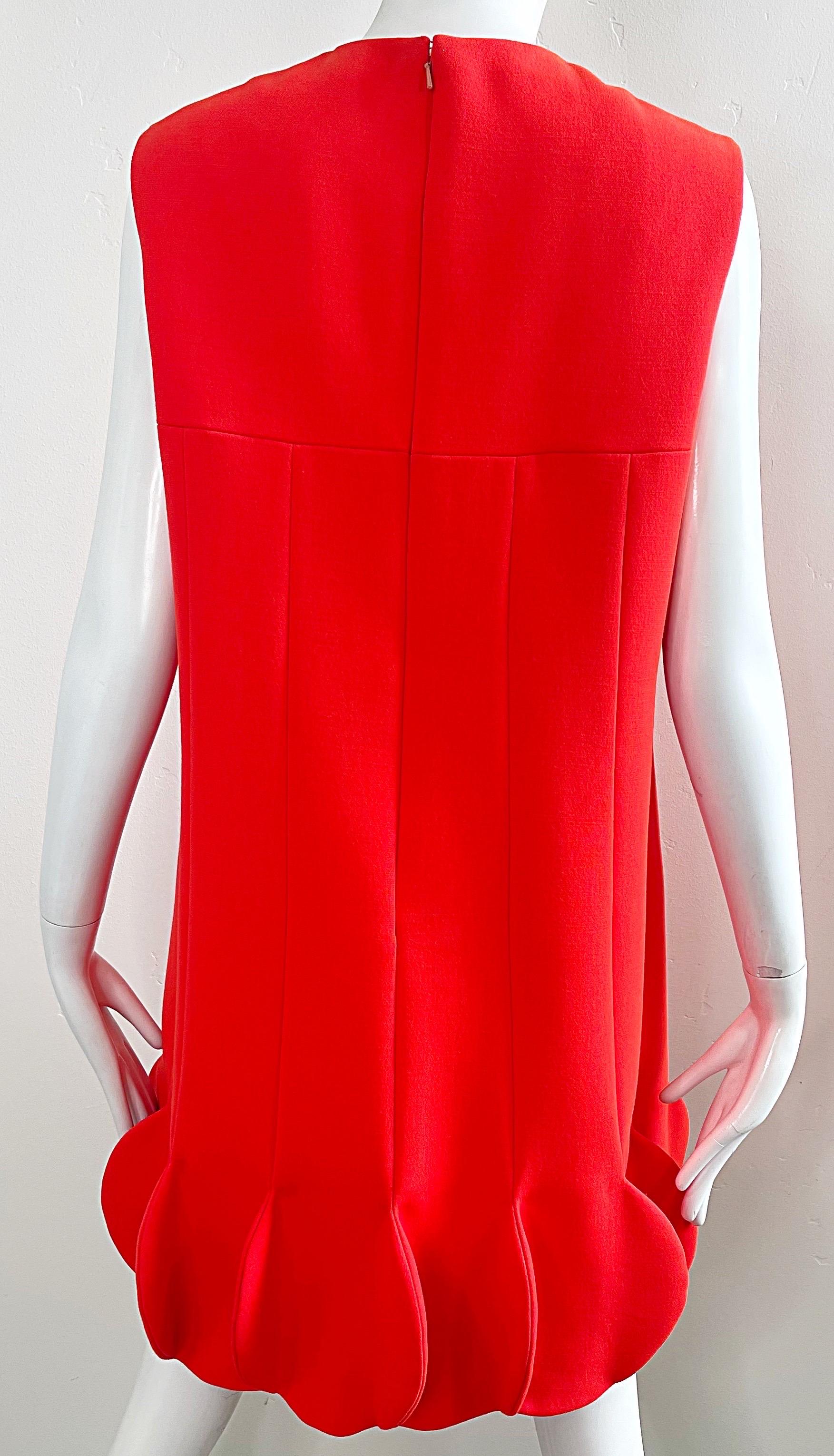 1960s Pierre Cardin Museum Held Bright Orange Space Age Petal Hem Vintage Dress For Sale 9
