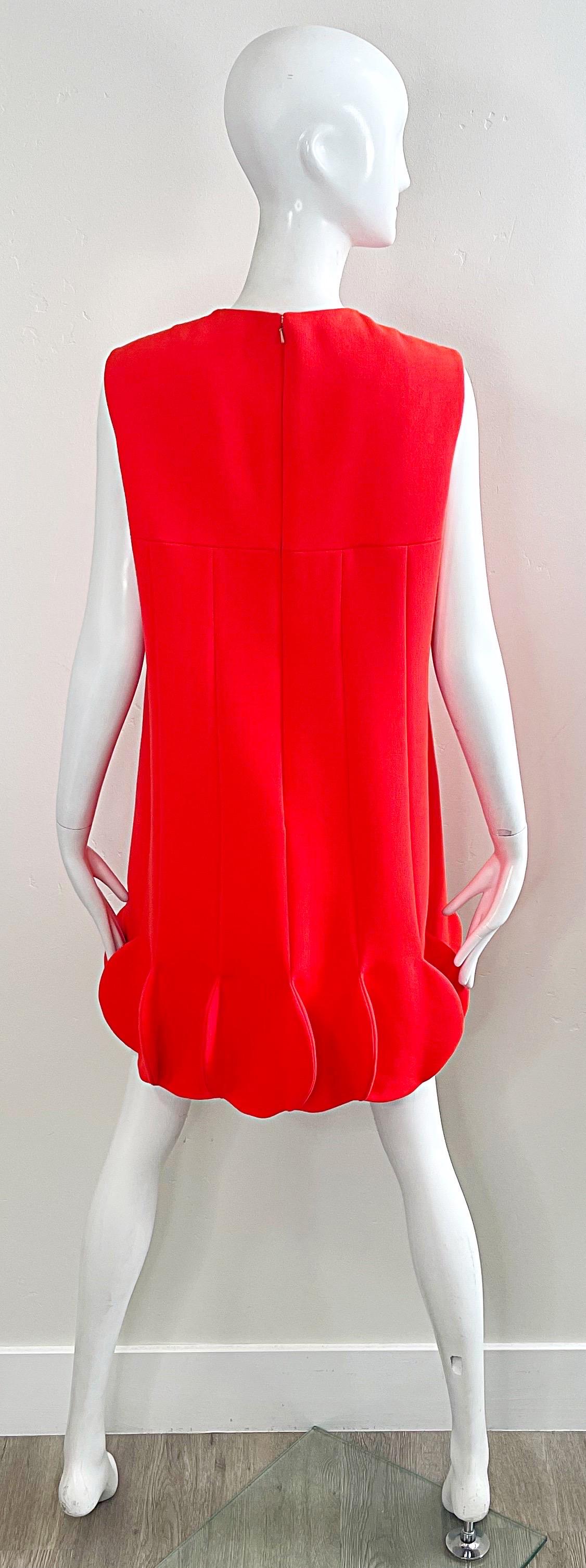 1960s Pierre Cardin Museum Held Bright Orange Space Age Petal Hem Vintage Dress For Sale 12