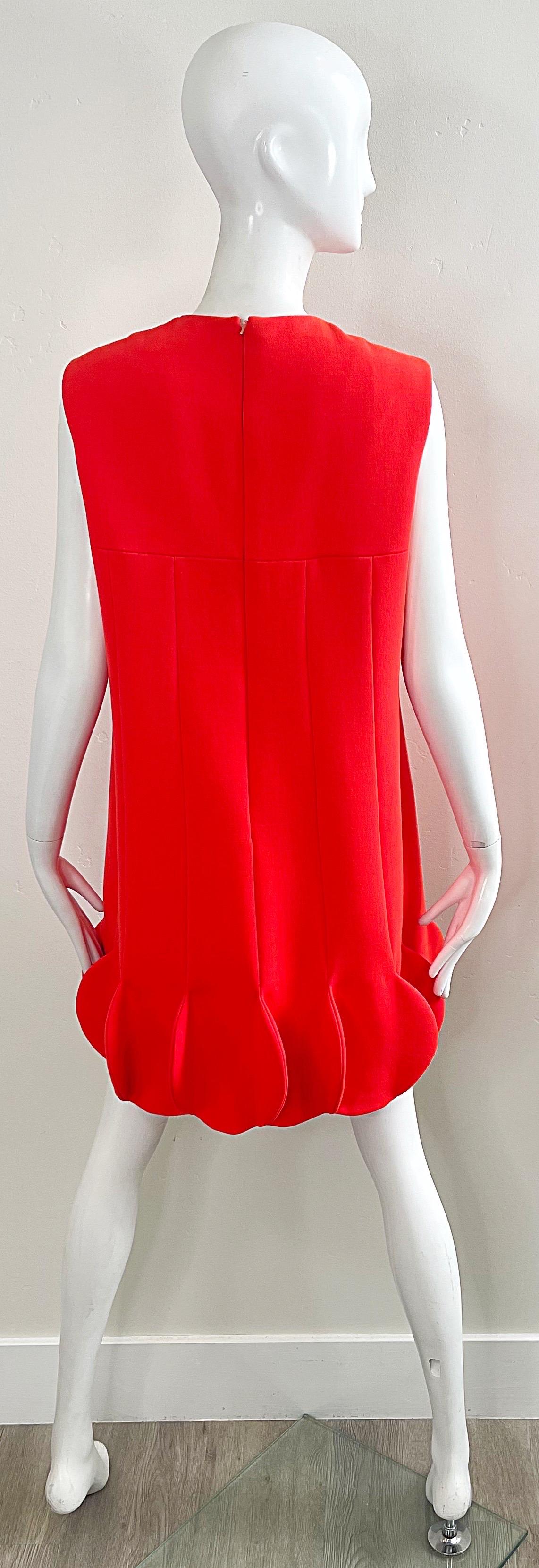 1960s Pierre Cardin Museum Held Bright Orange Space Age Petal Hem Vintage Dress For Sale 13