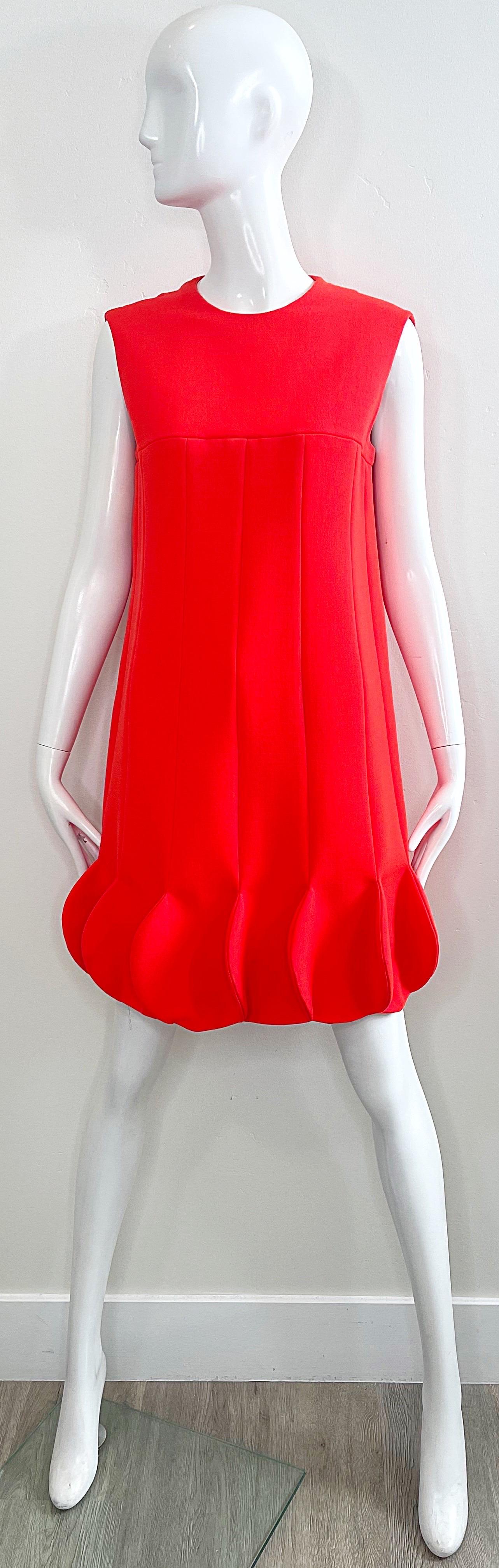 1960s Pierre Cardin Museum Held Bright Orange Space Age Petal Hem Vintage Dress For Sale 16
