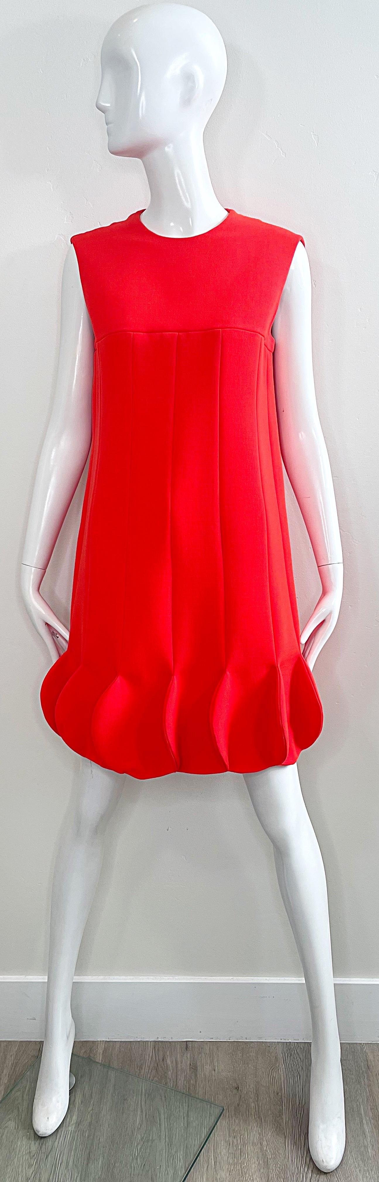 Women's 1960s Pierre Cardin Museum Held Bright Orange Space Age Petal Hem Vintage Dress For Sale