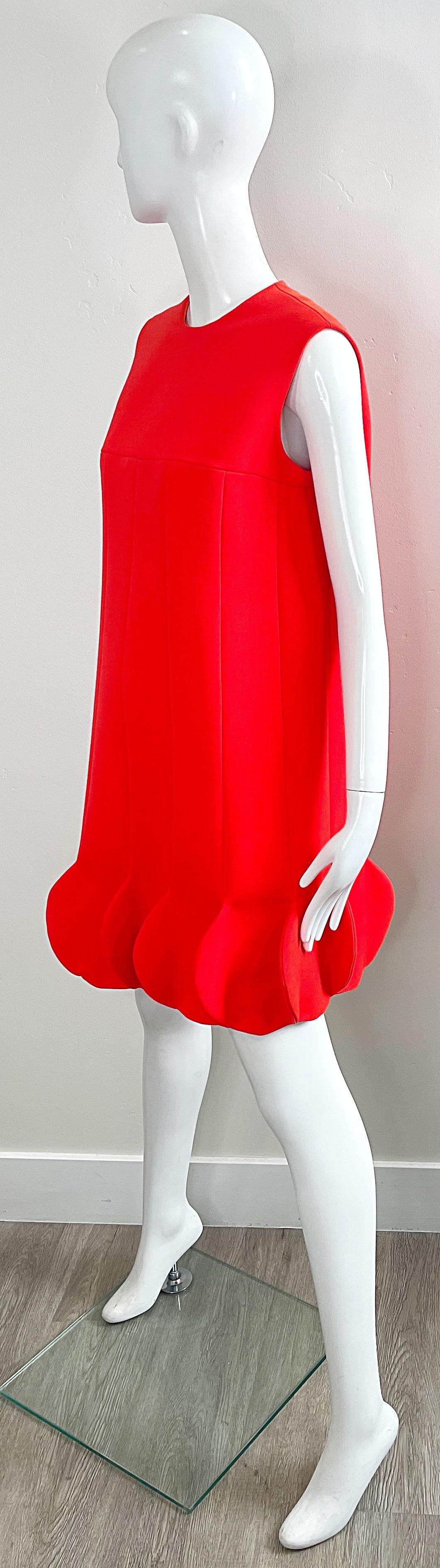 1960s Pierre Cardin Museum Held Bright Orange Space Age Petal Hem Vintage Dress For Sale 2