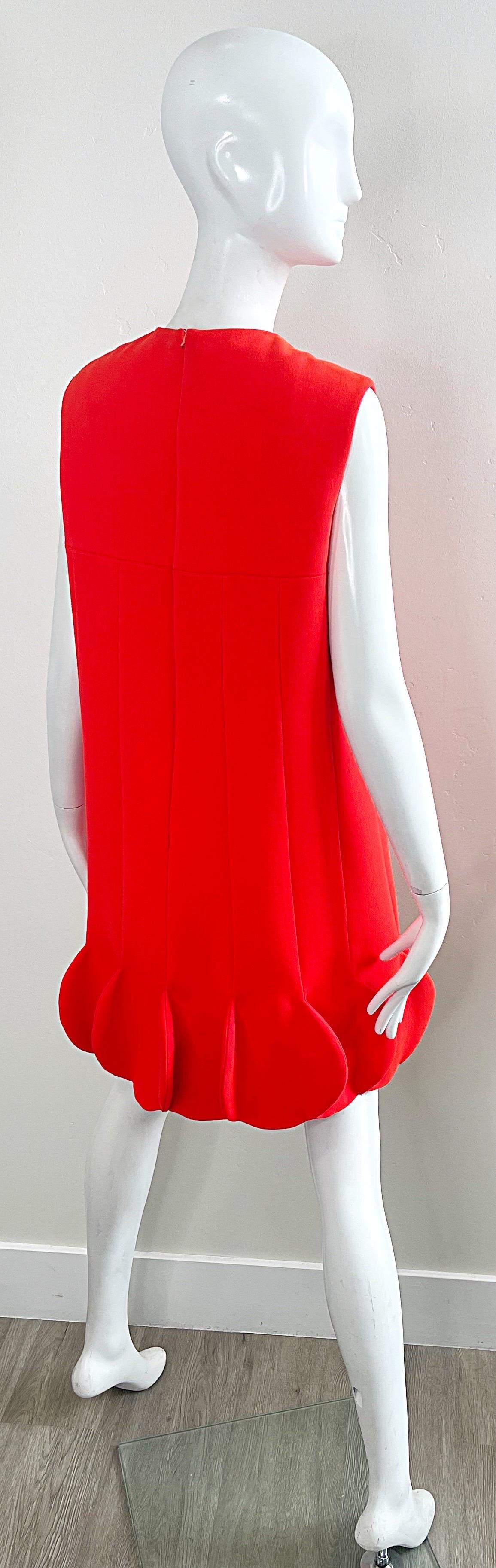 1960s Pierre Cardin Museum Held Bright Orange Space Age Petal Hem Vintage Dress For Sale 3