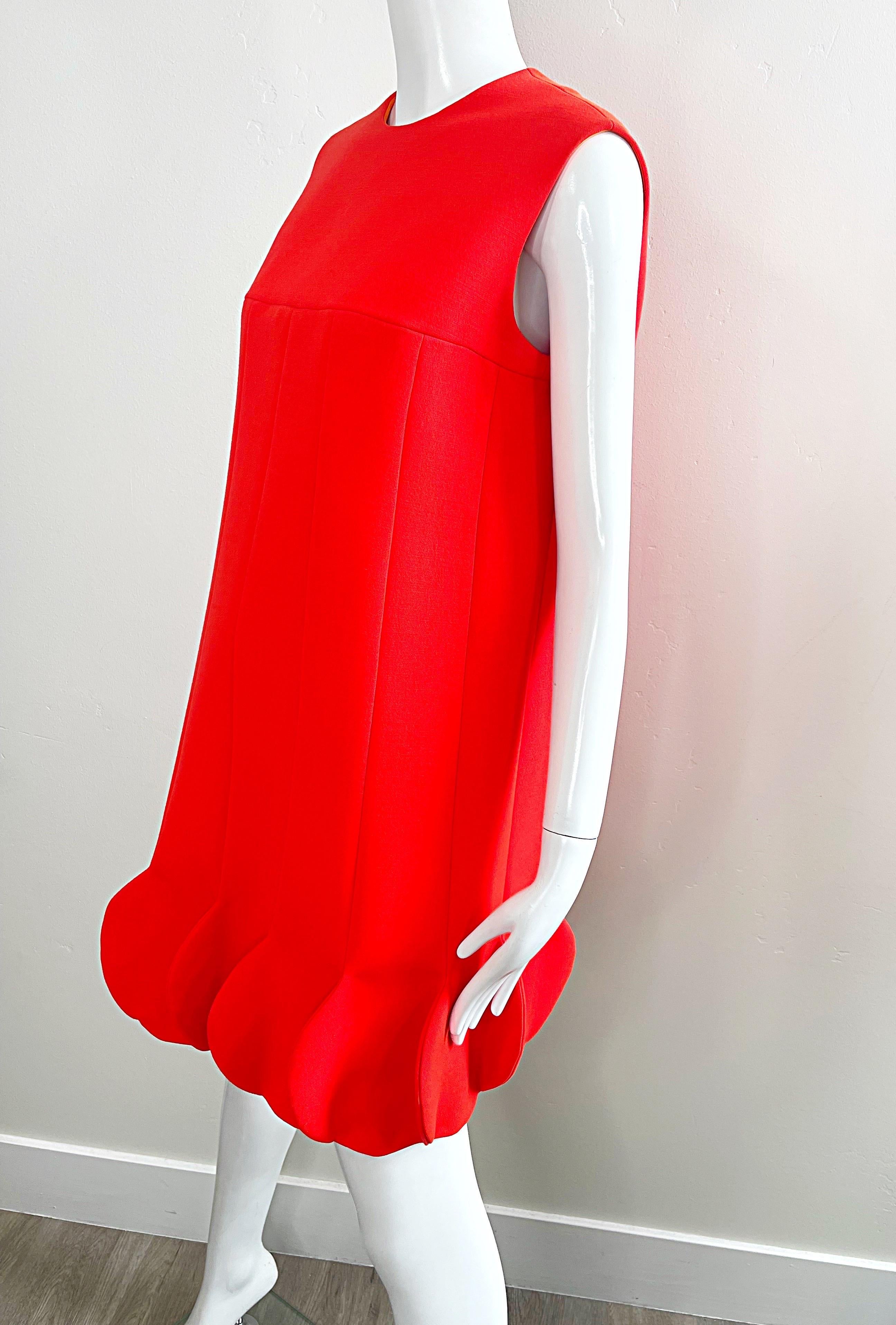 1960s Pierre Cardin Museum Held Bright Orange Space Age Petal Hem Vintage Dress For Sale 5