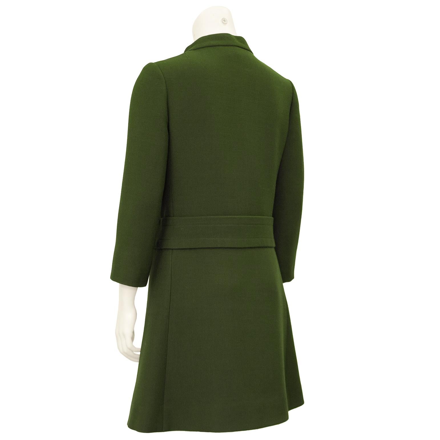 1960s Pierre Cardin Olive Green Mod Coatdress  In Good Condition For Sale In Toronto, Ontario