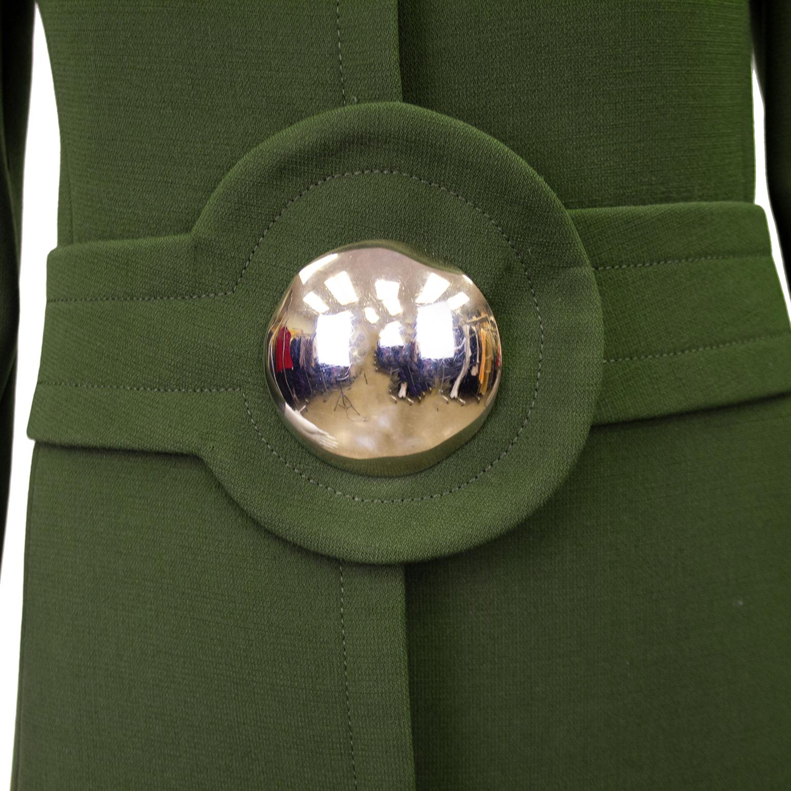 1960s Pierre Cardin Olive Green Mod Coatdress In Good Condition In Toronto, Ontario