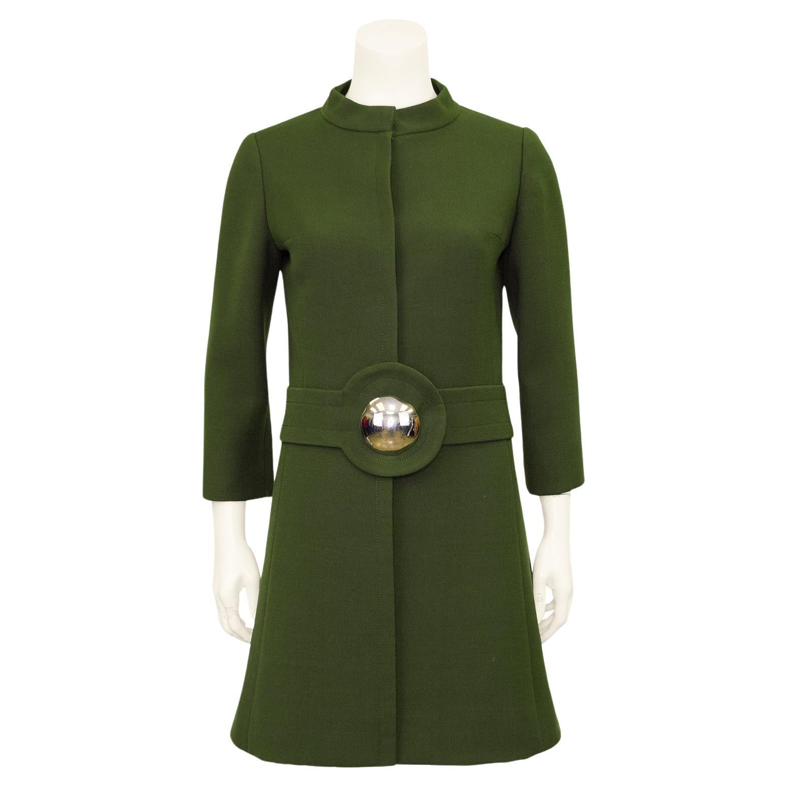 1960s Pierre Cardin Olive Green Mod Coatdress  For Sale
