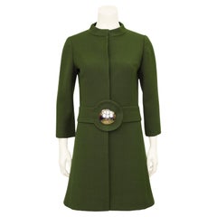 Retro 1960s Pierre Cardin Olive Green Mod Coatdress 