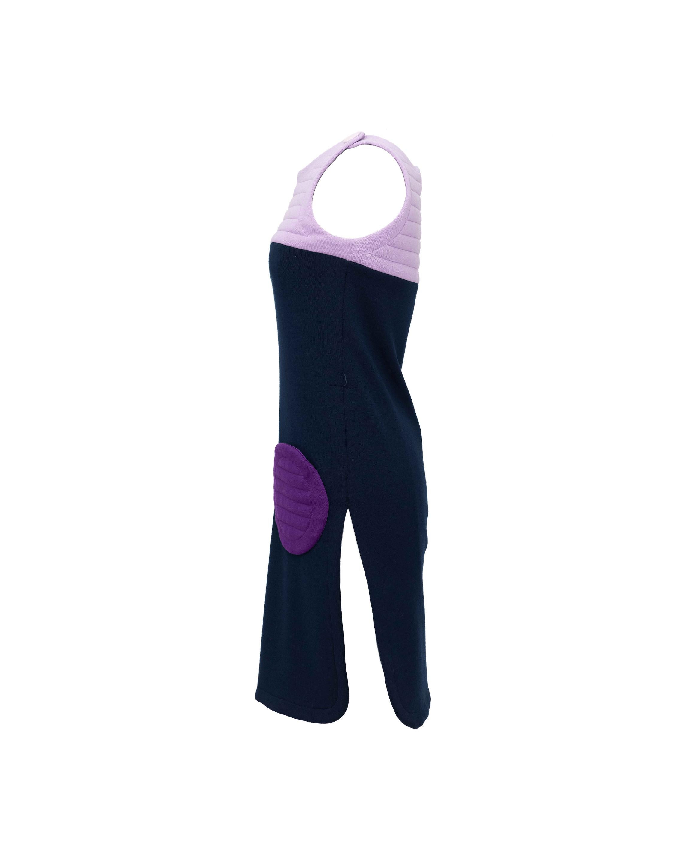 1960’s Pierre Cardin Purple and Deep Navy Wool Space Age Mod Dress In Good Condition In North Hollywood, CA