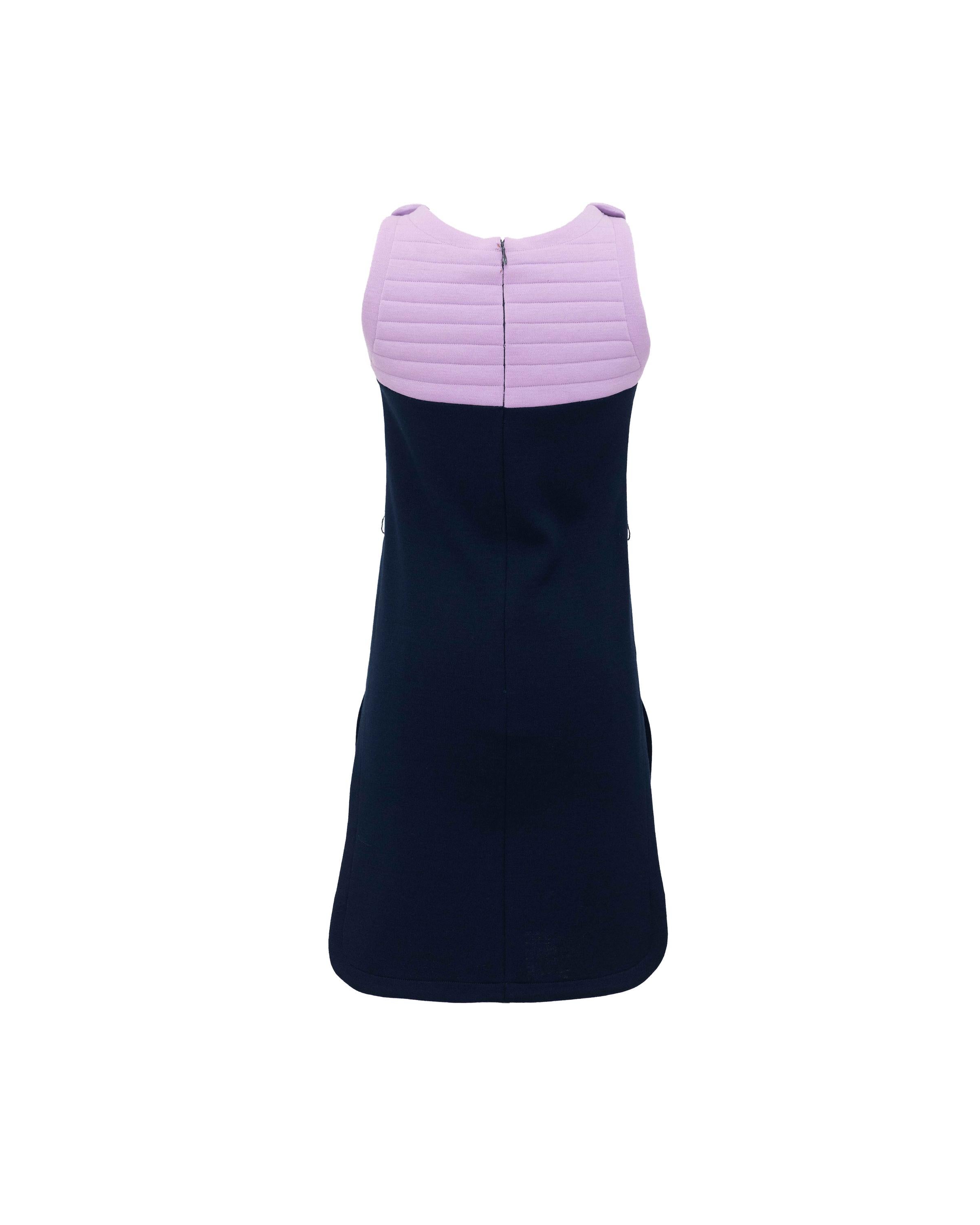 Women's 1960’s Pierre Cardin Purple and Deep Navy Wool Space Age Mod Dress