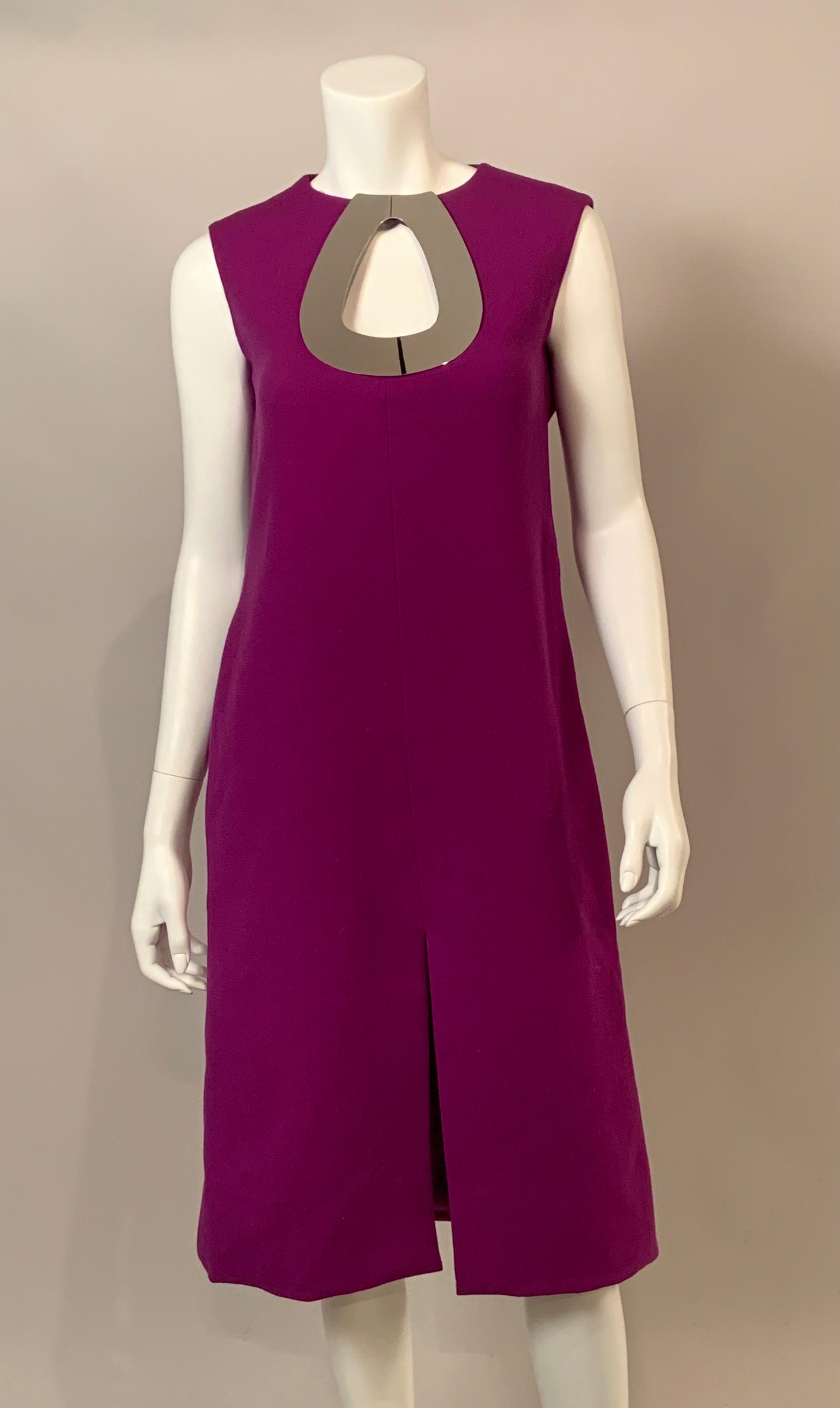 Women's 1960's Pierre Cardin Purple Dress with Chrome Keyhole Neckline For Sale