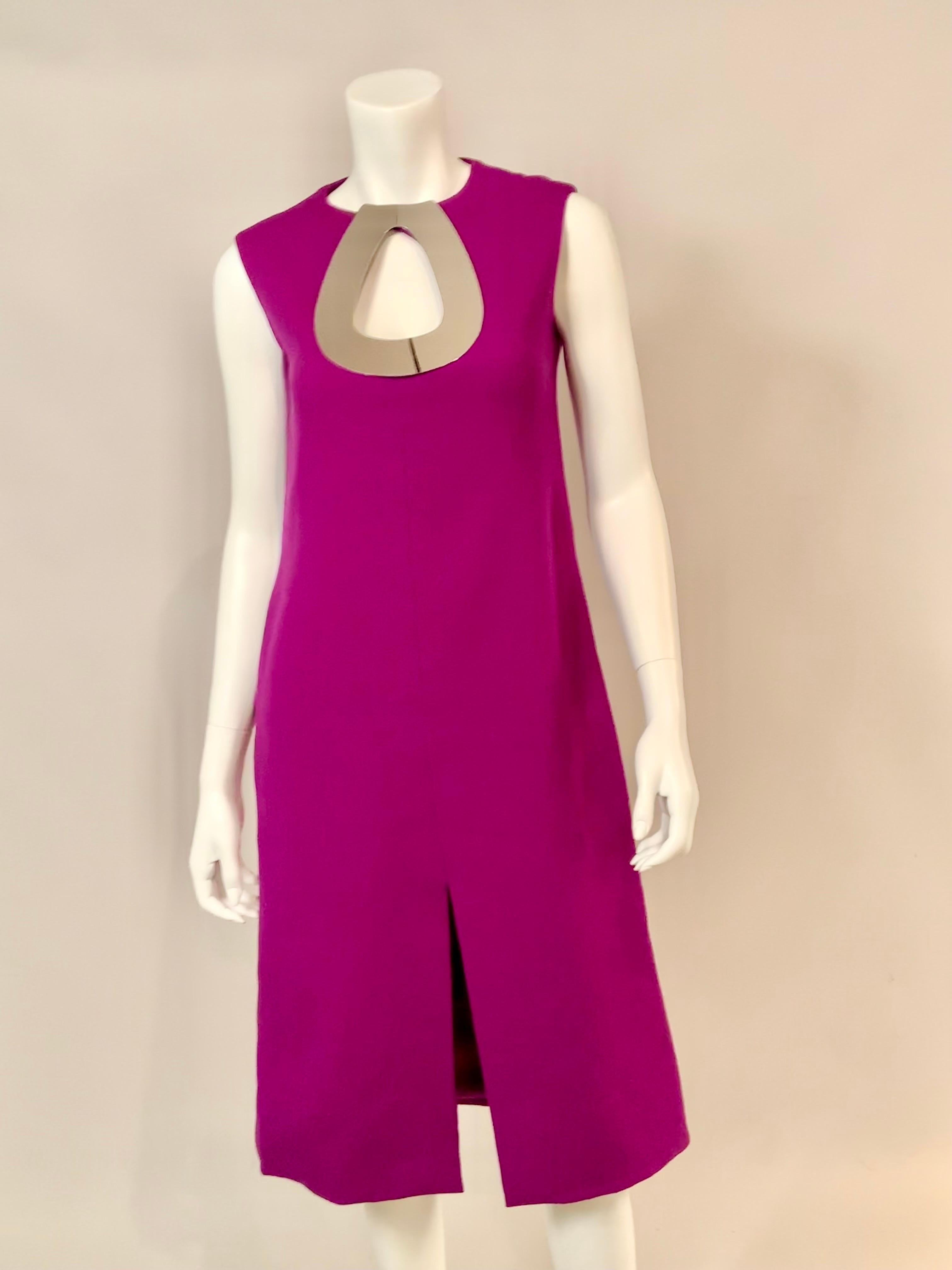 1960's Pierre Cardin Purple Dress with Chrome Keyhole Neckline For Sale 3