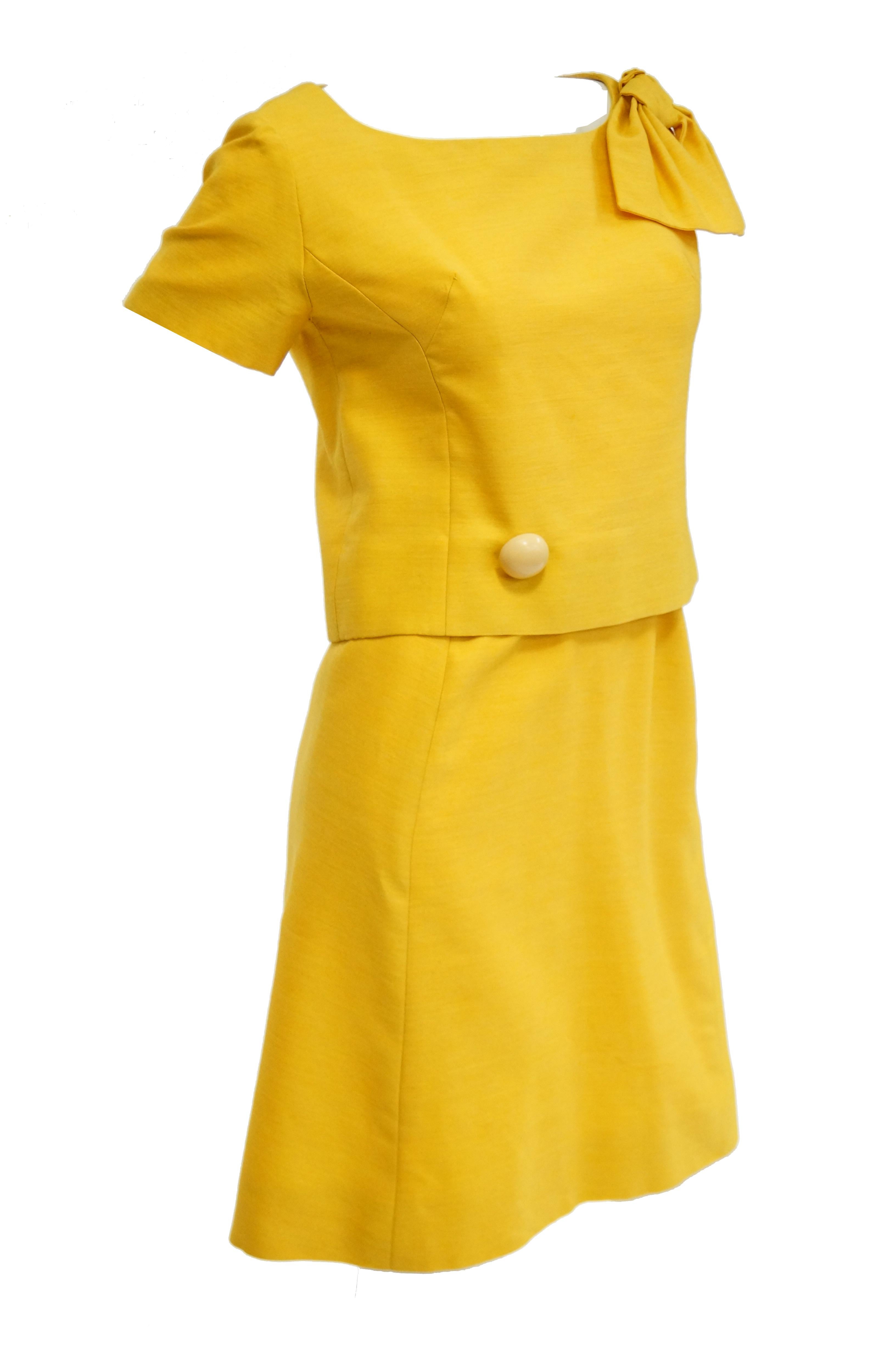  1960s Pierre Cardin Sunshine Yellow Wool Mod Dress For Sale 1