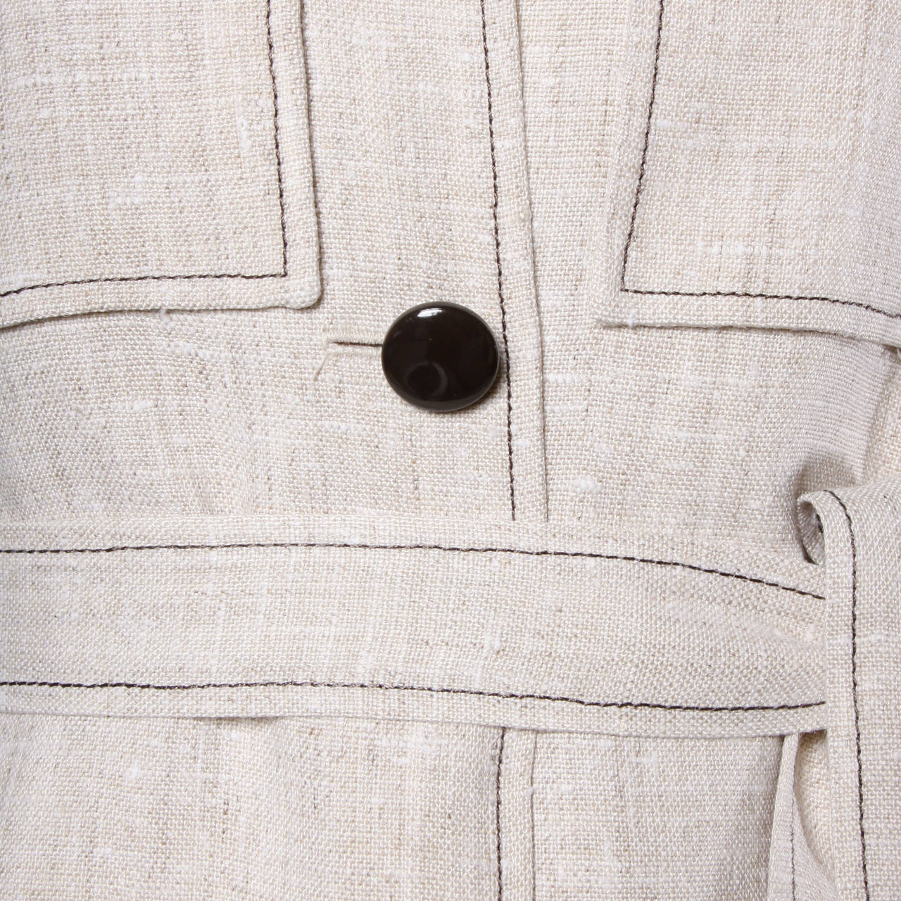 Beige 1960s Pierre Cardin Vintage Mod Linen Dress and Sash Belt For Sale