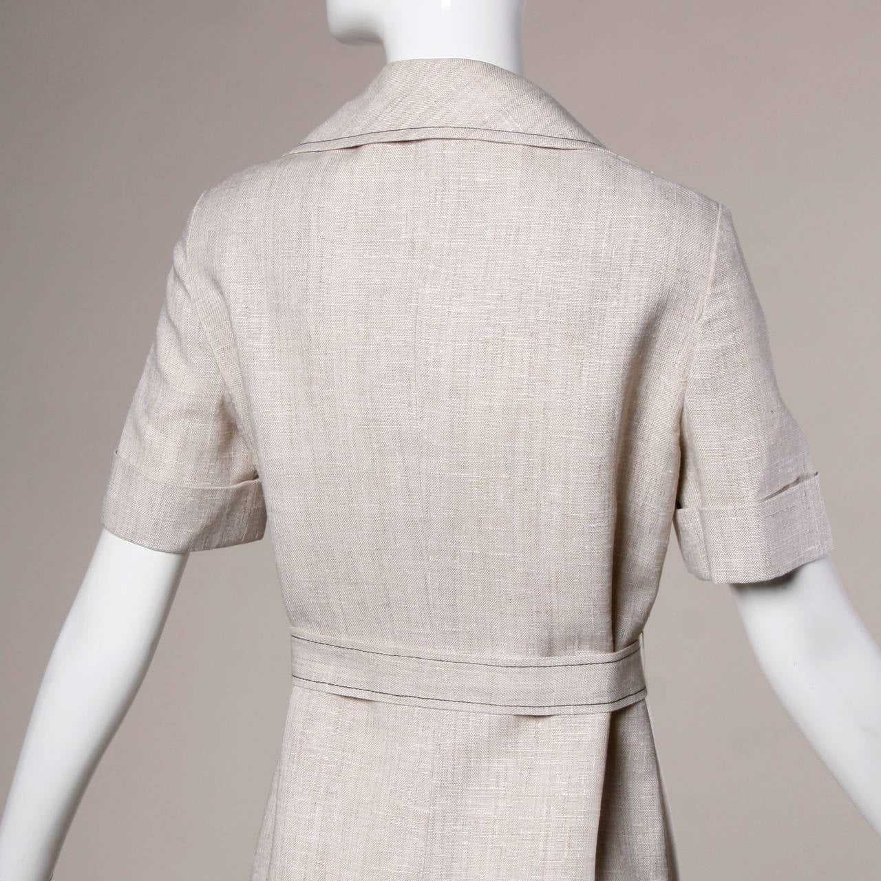 1960s Pierre Cardin Vintage Mod Linen Dress and Sash Belt In Excellent Condition For Sale In Sparks, NV