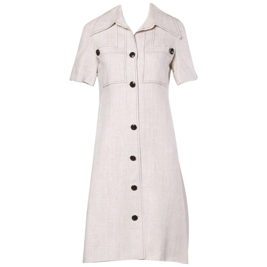 1960s Pierre Cardin Vintage Mod Linen Dress and Sash Belt For Sale
