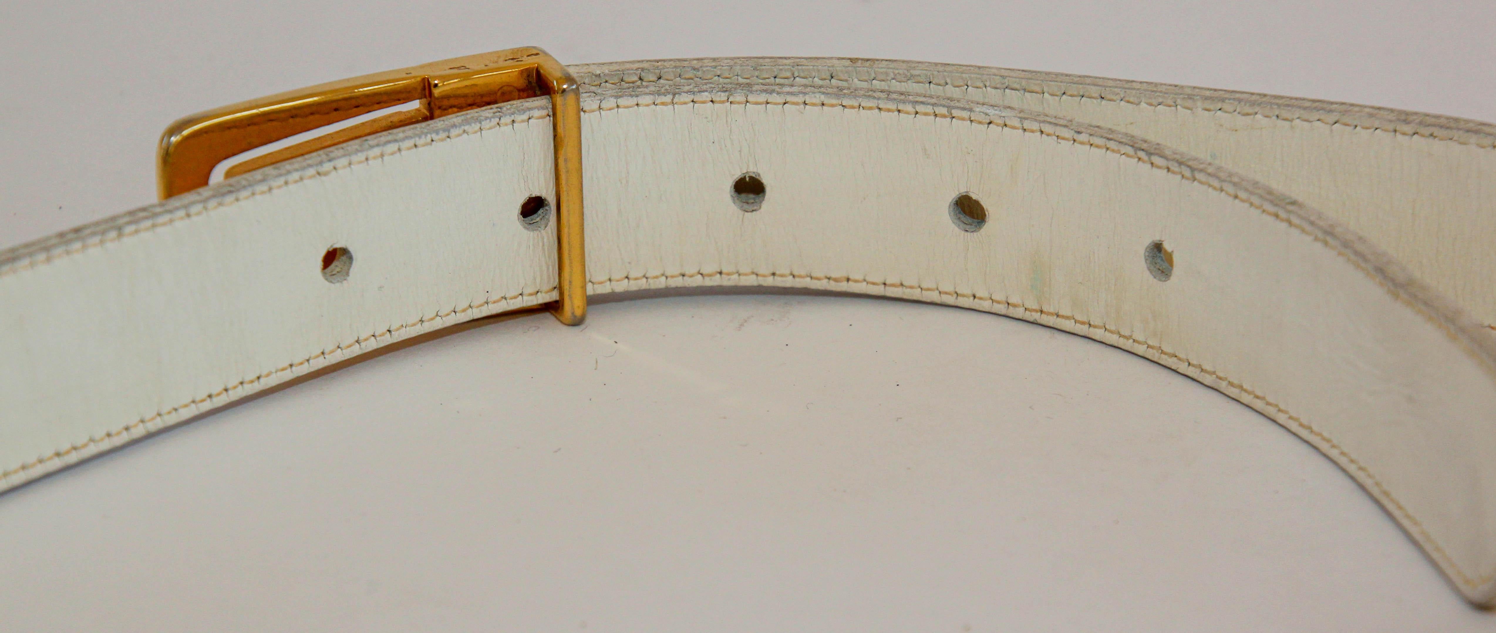 Women's or Men's 1960's Pierre Cardin Vintage White Leather Waist Belt For Sale