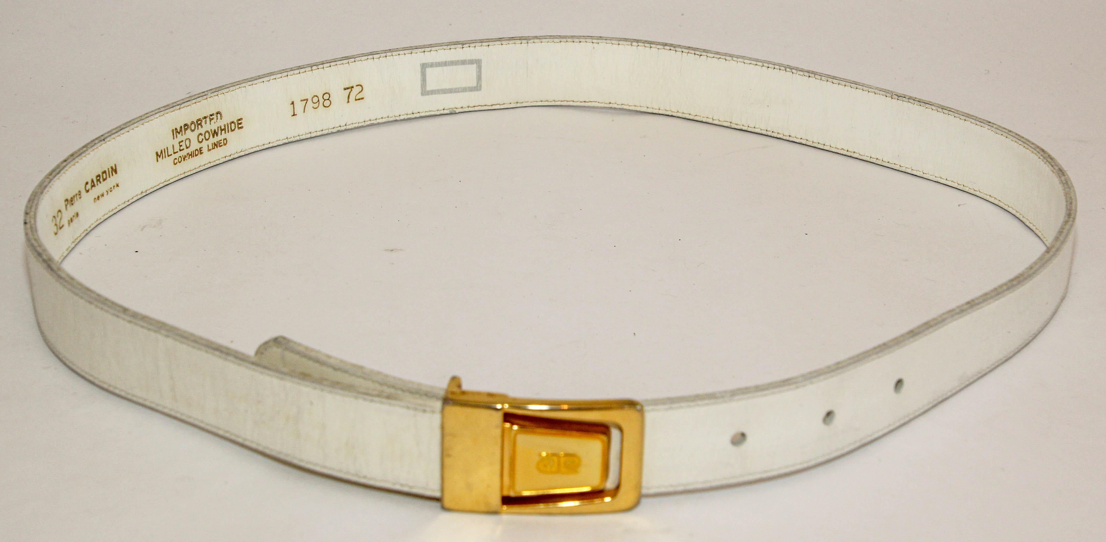 1960er Pierre Cardin Vintage Weißes Leder Taillengürtel im Angebot 3