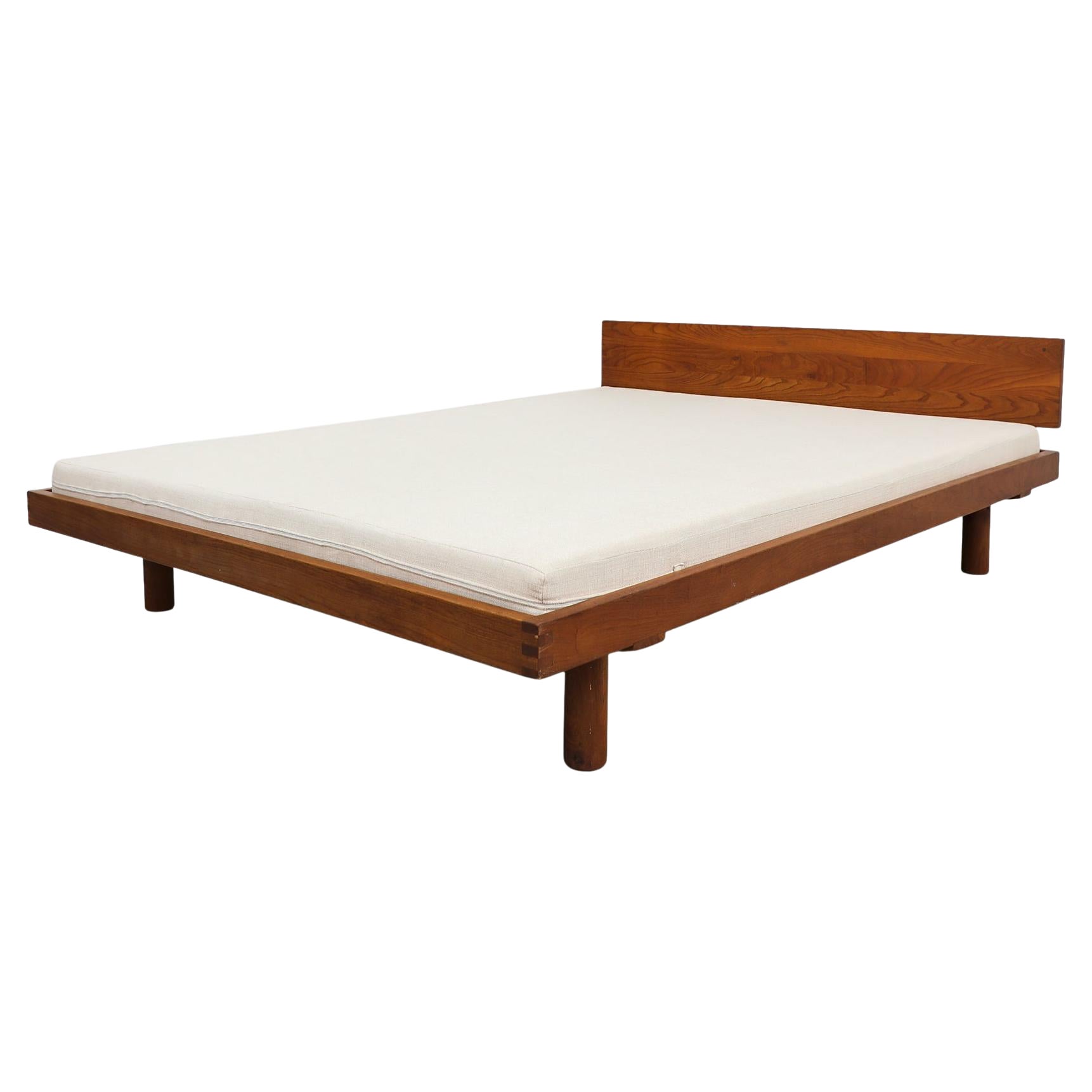 1960s Pierre Chapo Godot Model L01 Double Bed in Elm Wood with Headboard