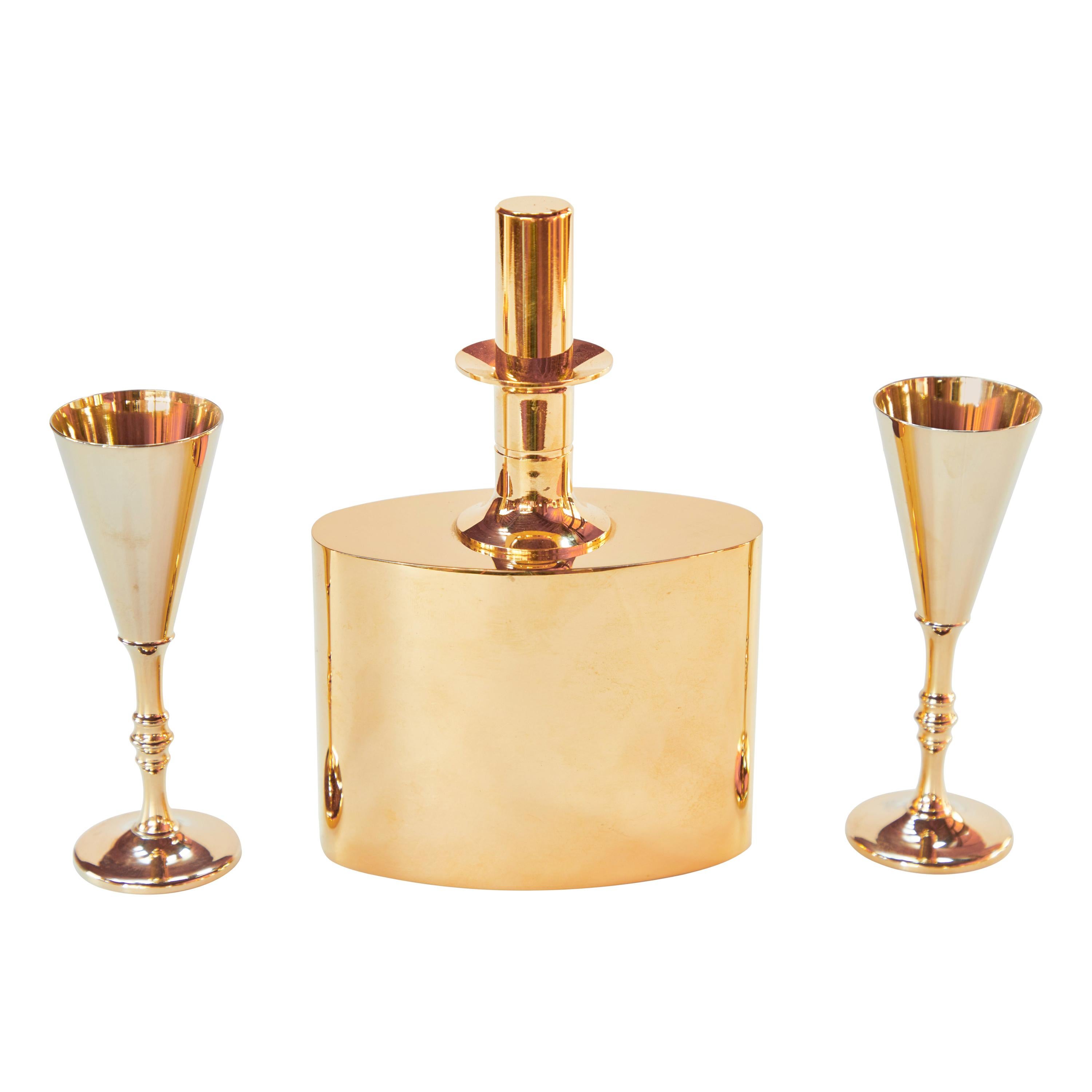 1960s Pierre Forsell Gilt Flask and Glasses for Skultuna