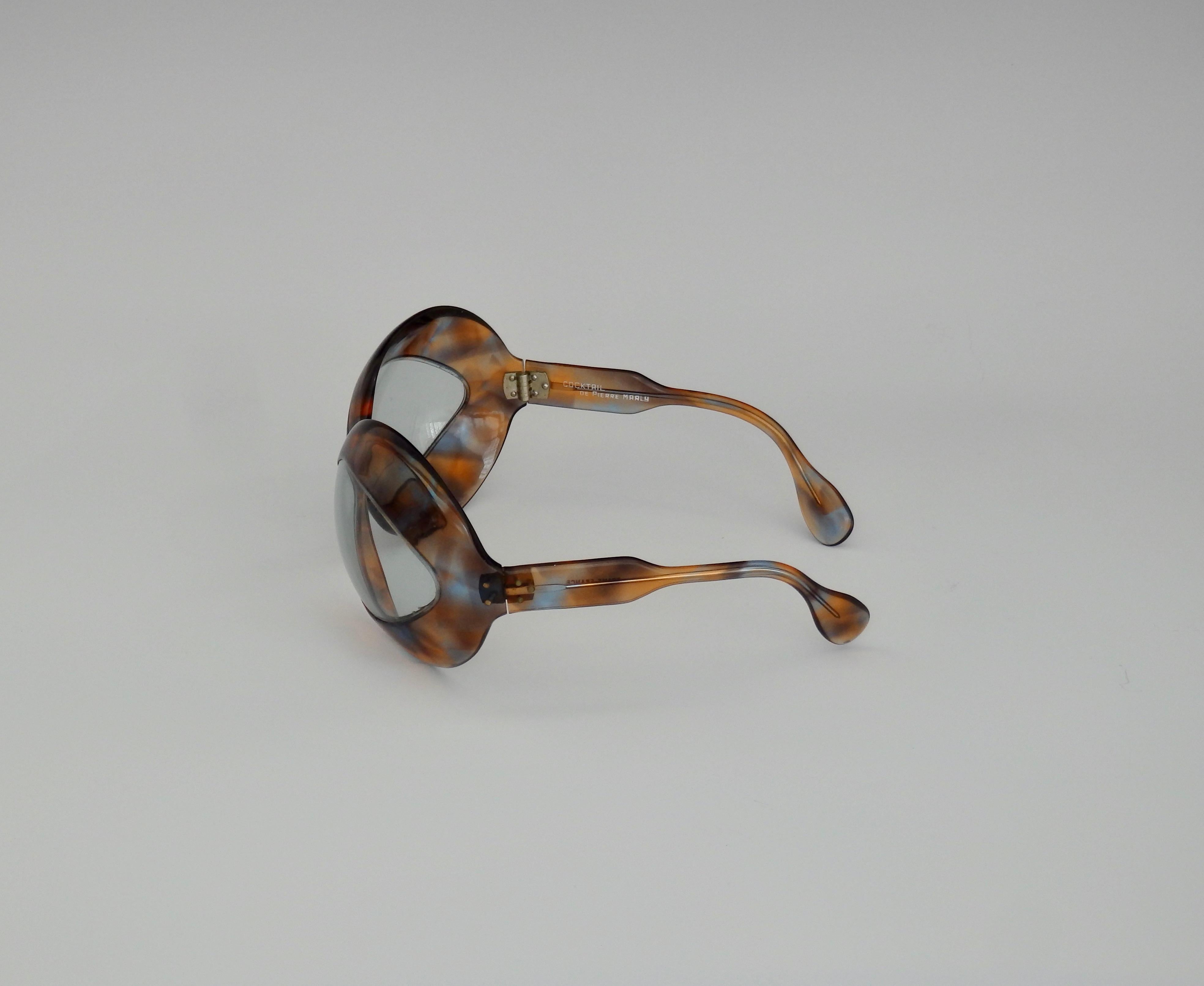 Plastic 1960s Pierre Marly Cocktail Sunglasses Oversized Avant-Garde Tortoise Frame For Sale