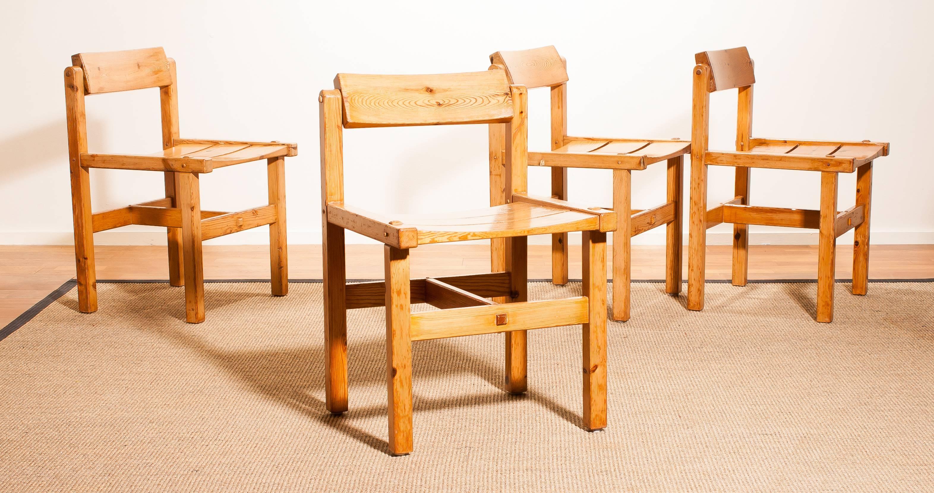 1960s, Pine Set of Four Chairs by Edvin Helseth Norway 5