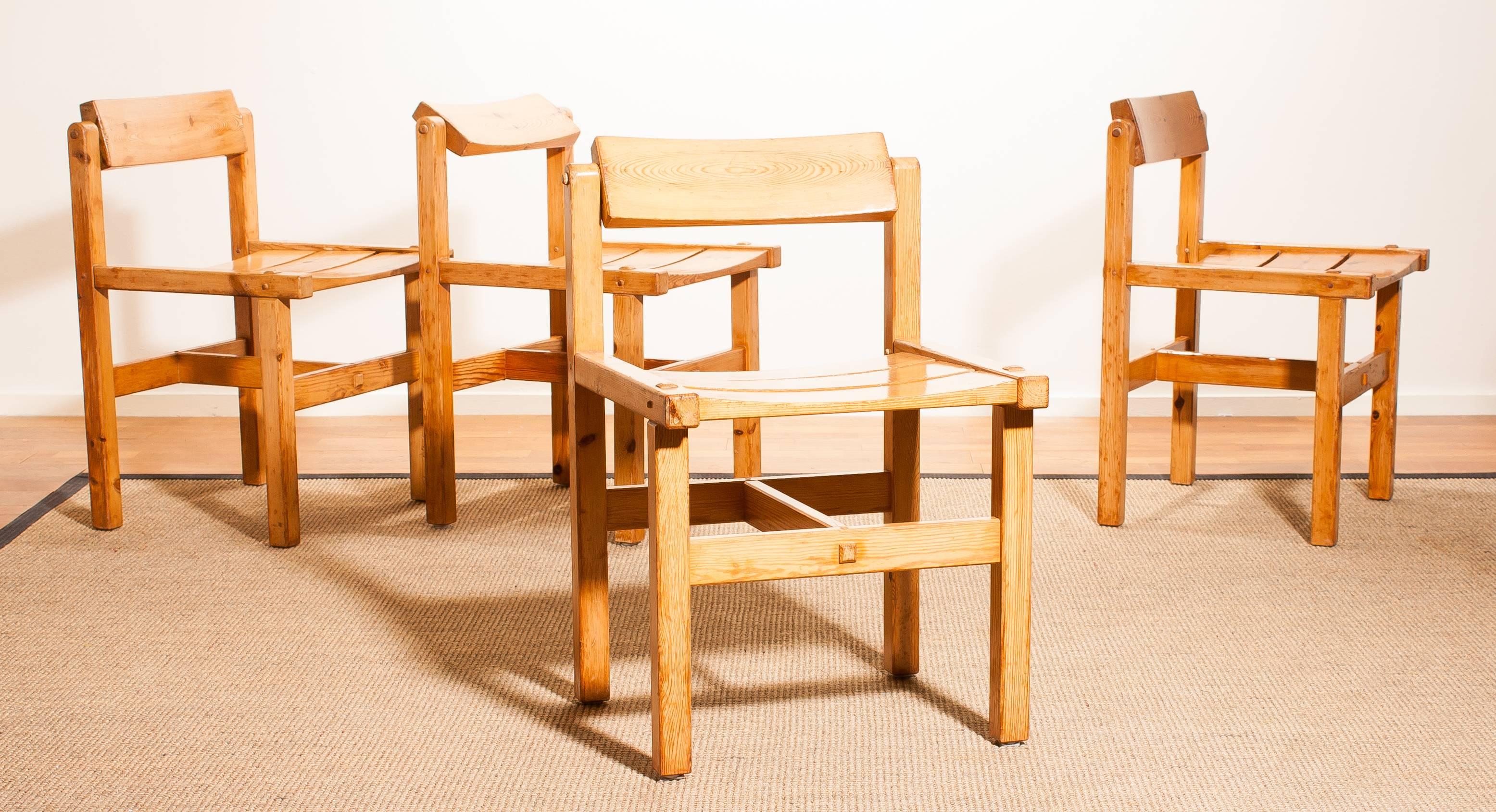 1960s, Pine Set of Four Chairs by Edvin Helseth Norway 7