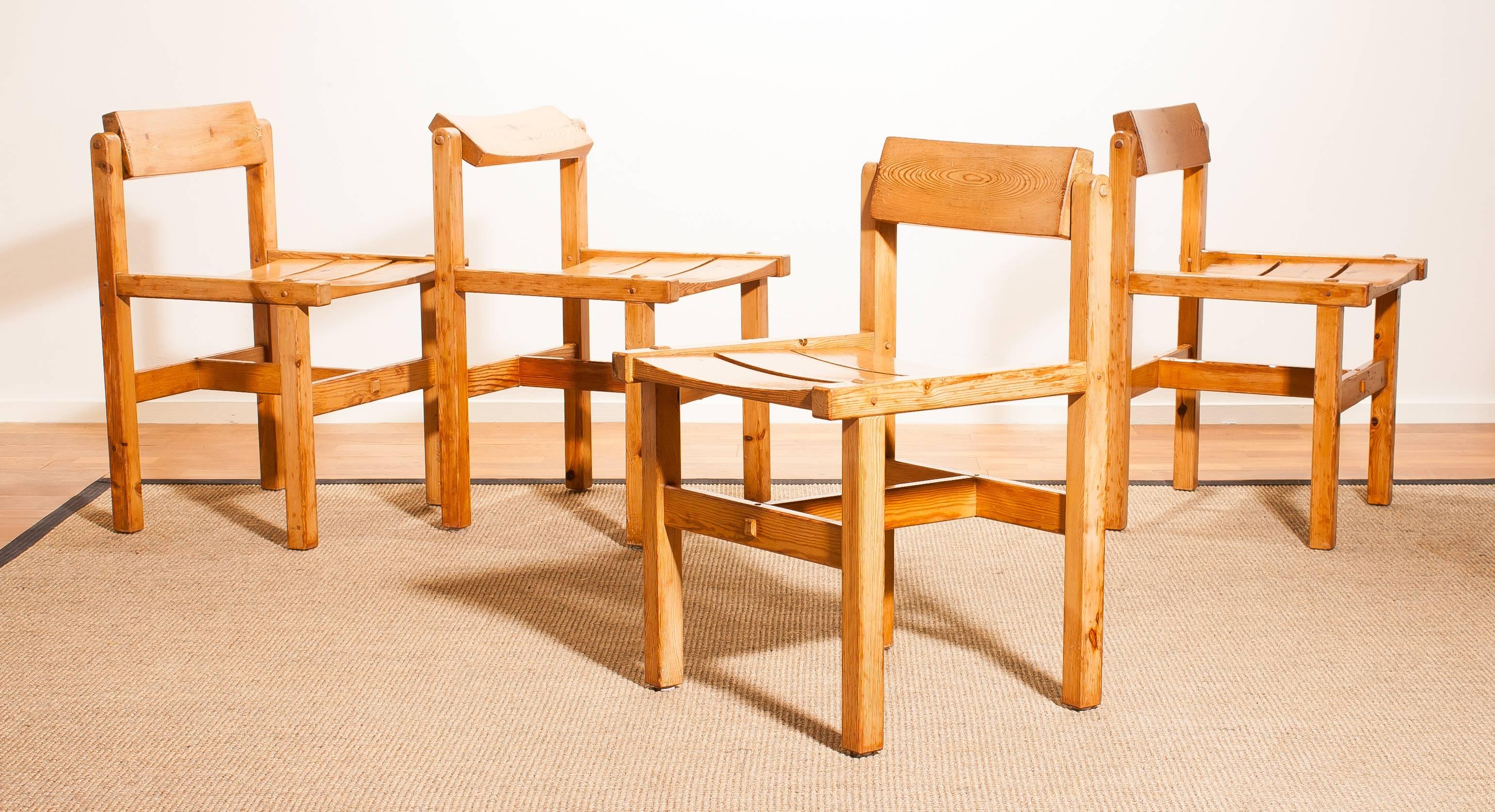 1960s, Pine Set of Four Chairs by Edvin Helseth Norway 8