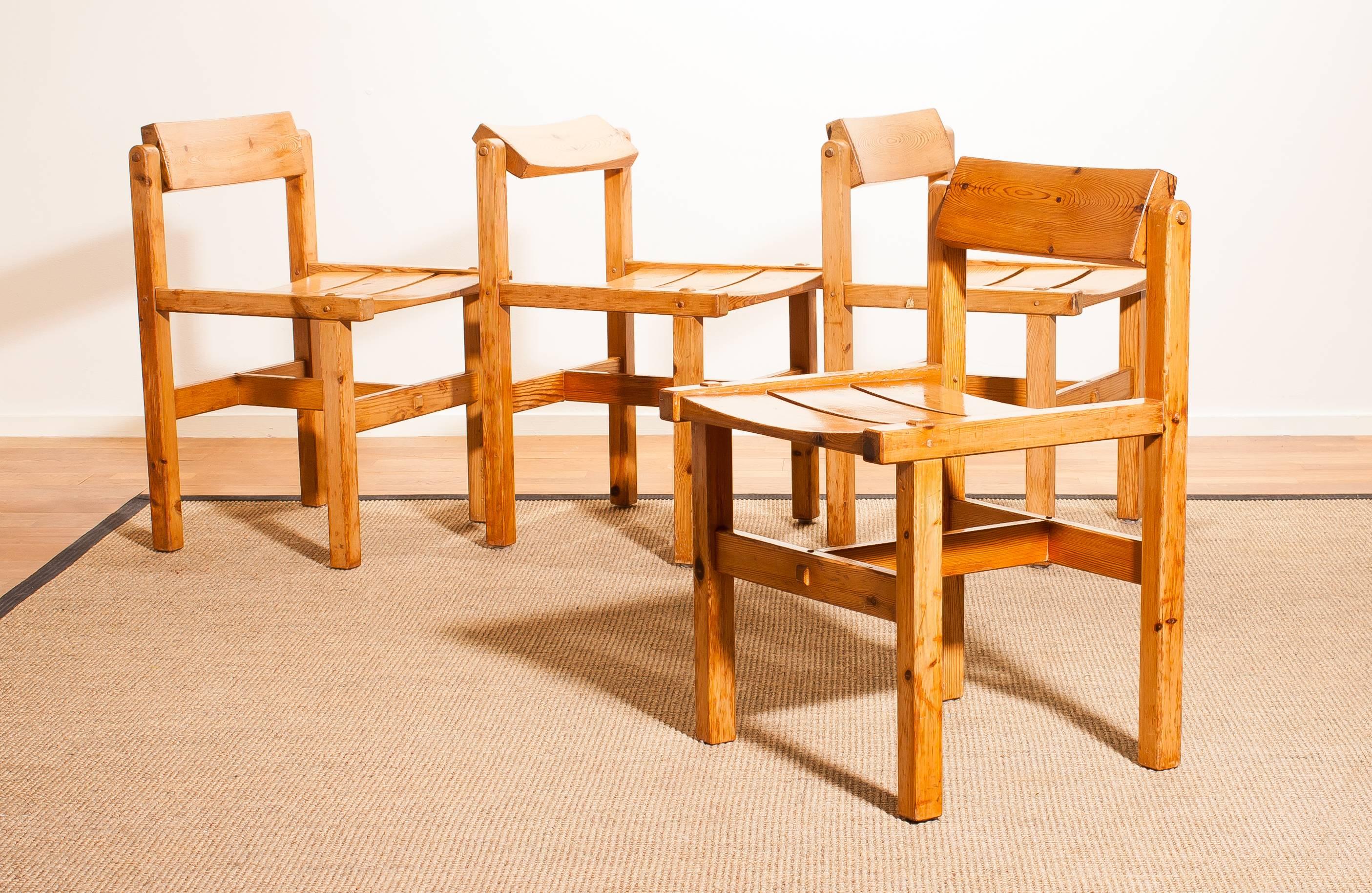 1960s, Pine Set of Four Chairs by Edvin Helseth Norway 10