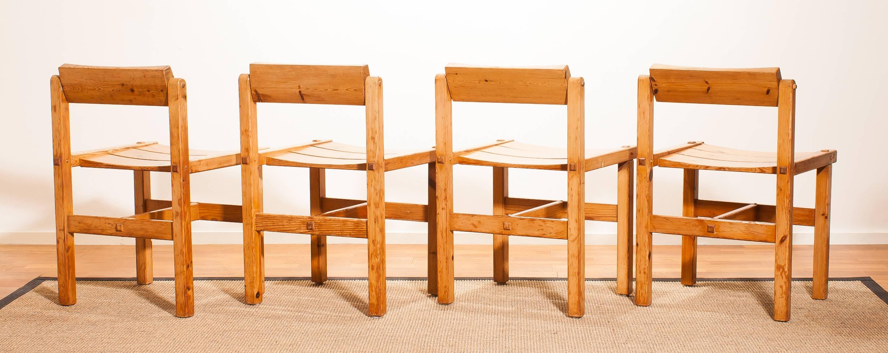 1960s, Pine Set of Four Chairs by Edvin Helseth Norway 1
