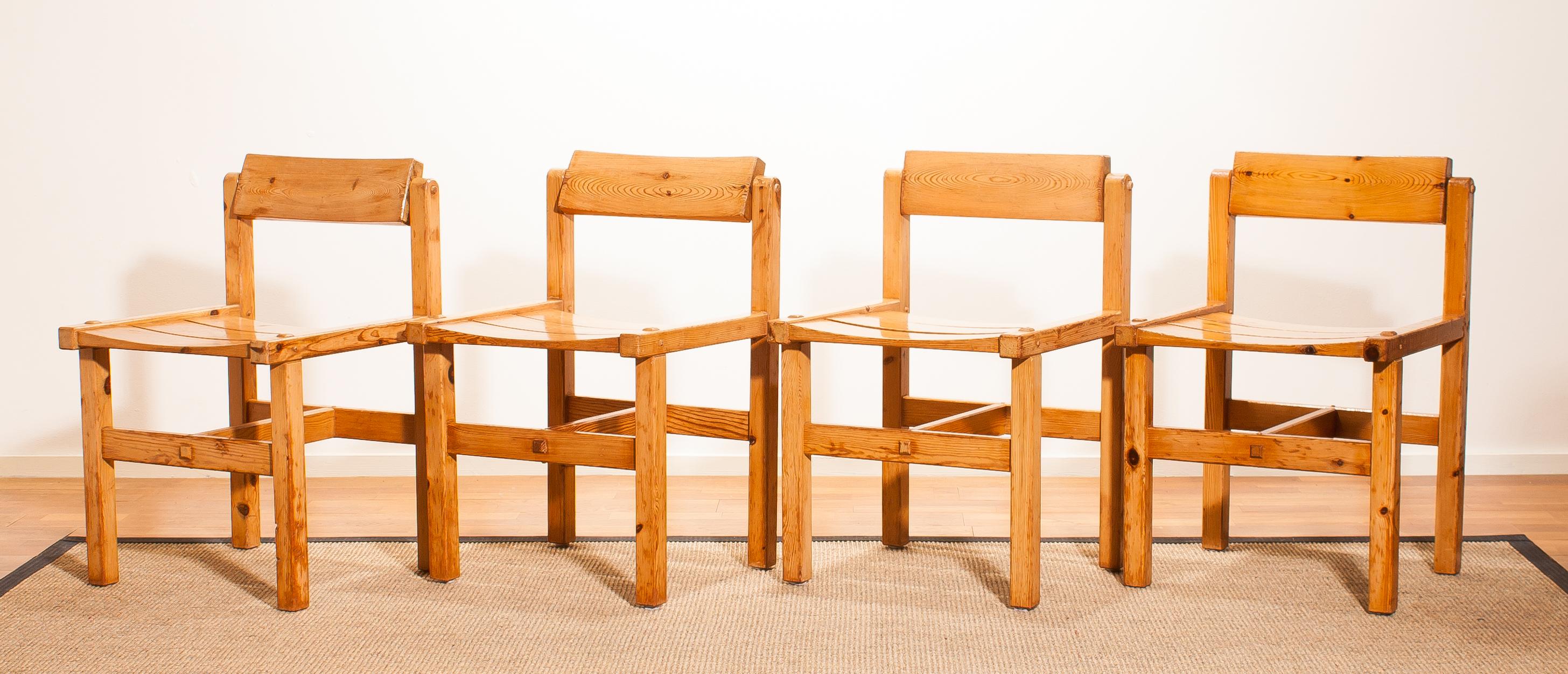 1960s, Pine Set of Four Chairs by Edvin Helseth, Norway 1