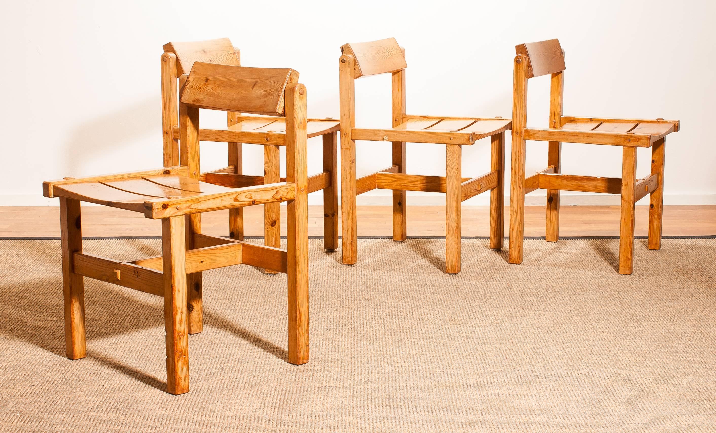 1960s, Pine Set of Four Chairs by Edvin Helseth Norway 4