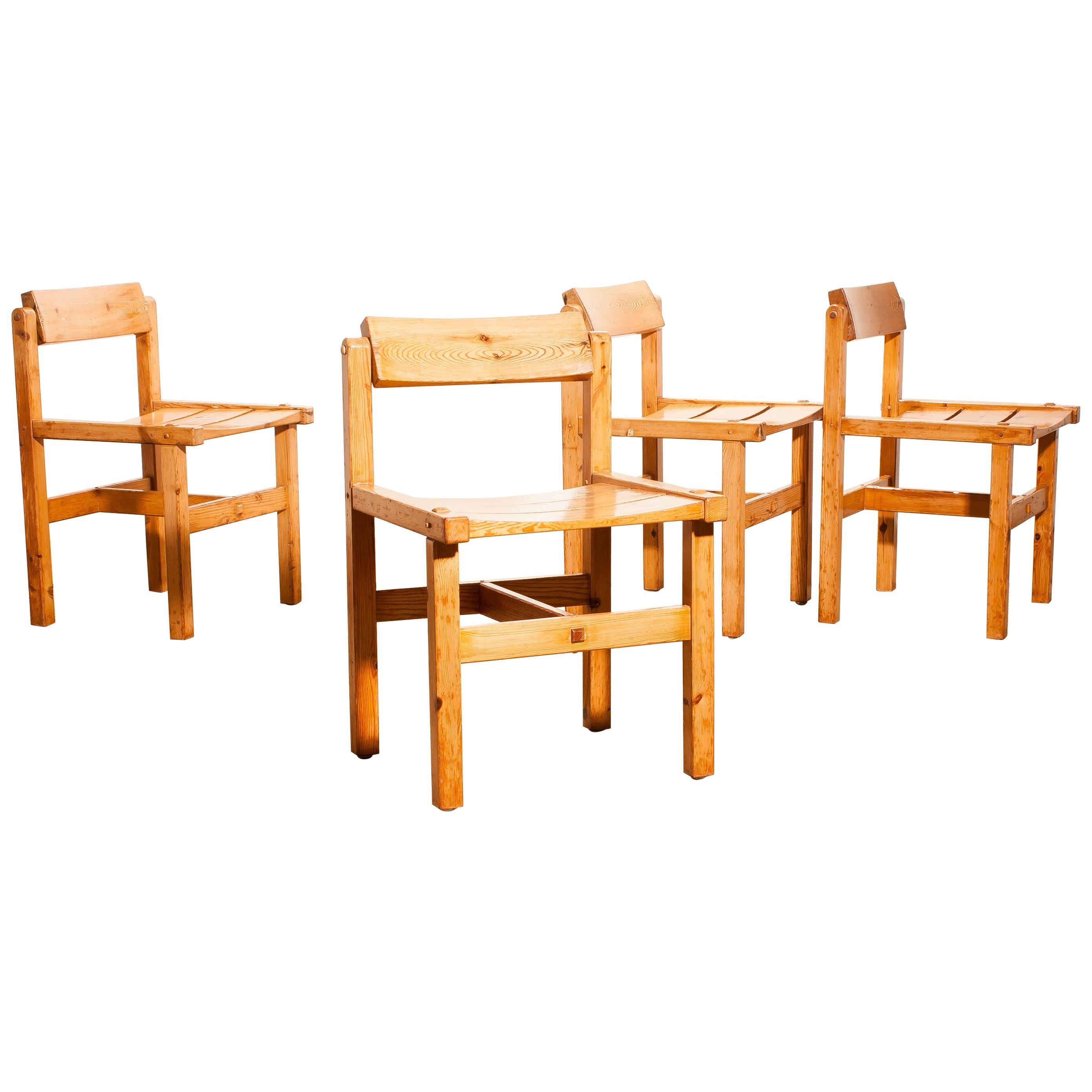 1960s, Pine Set of Four Chairs by Edvin Helseth, Norway