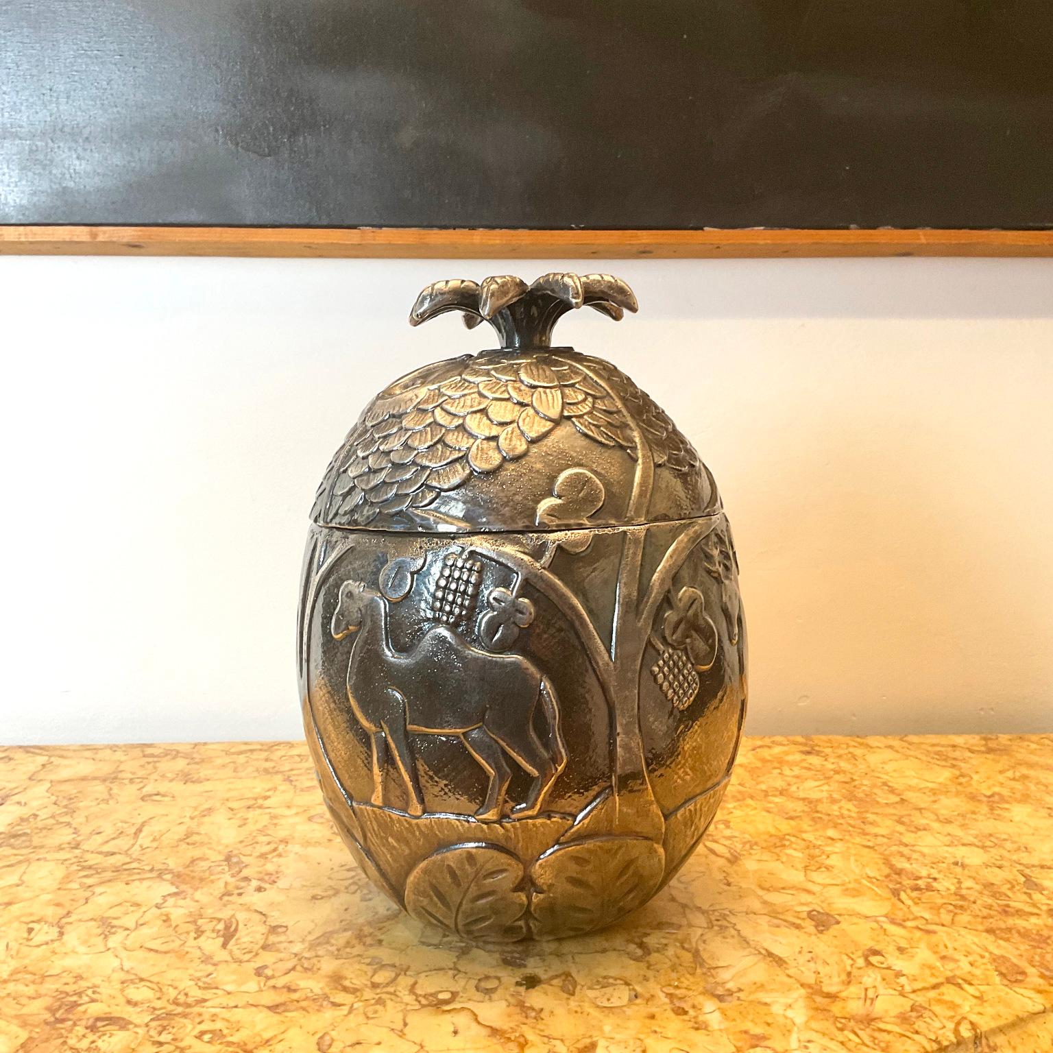 Molded 1960s Pineapple Ice Bucket Decorated in the Style of Marc Chagall Paintings For Sale