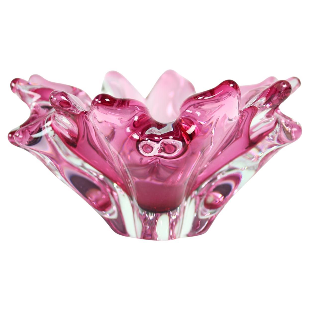 1960s Pink Art Glass Bowl, Frantisek Zemek Czechoslovakia