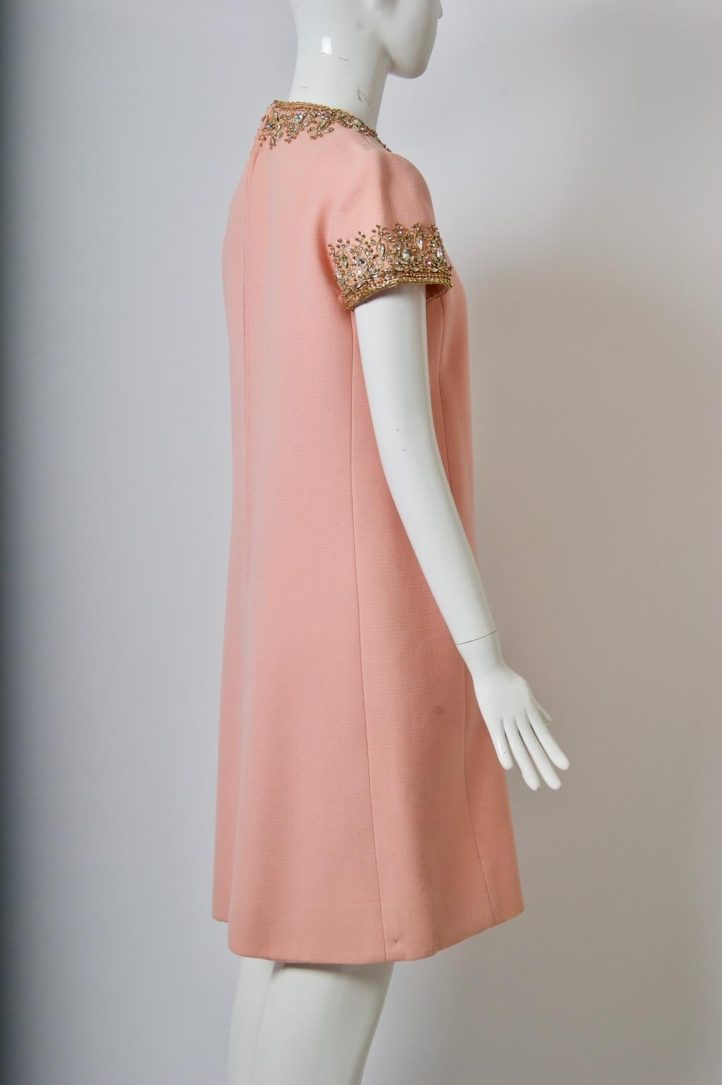 1960s Pink Beaded Cocktail Dress In Good Condition For Sale In Alford, MA