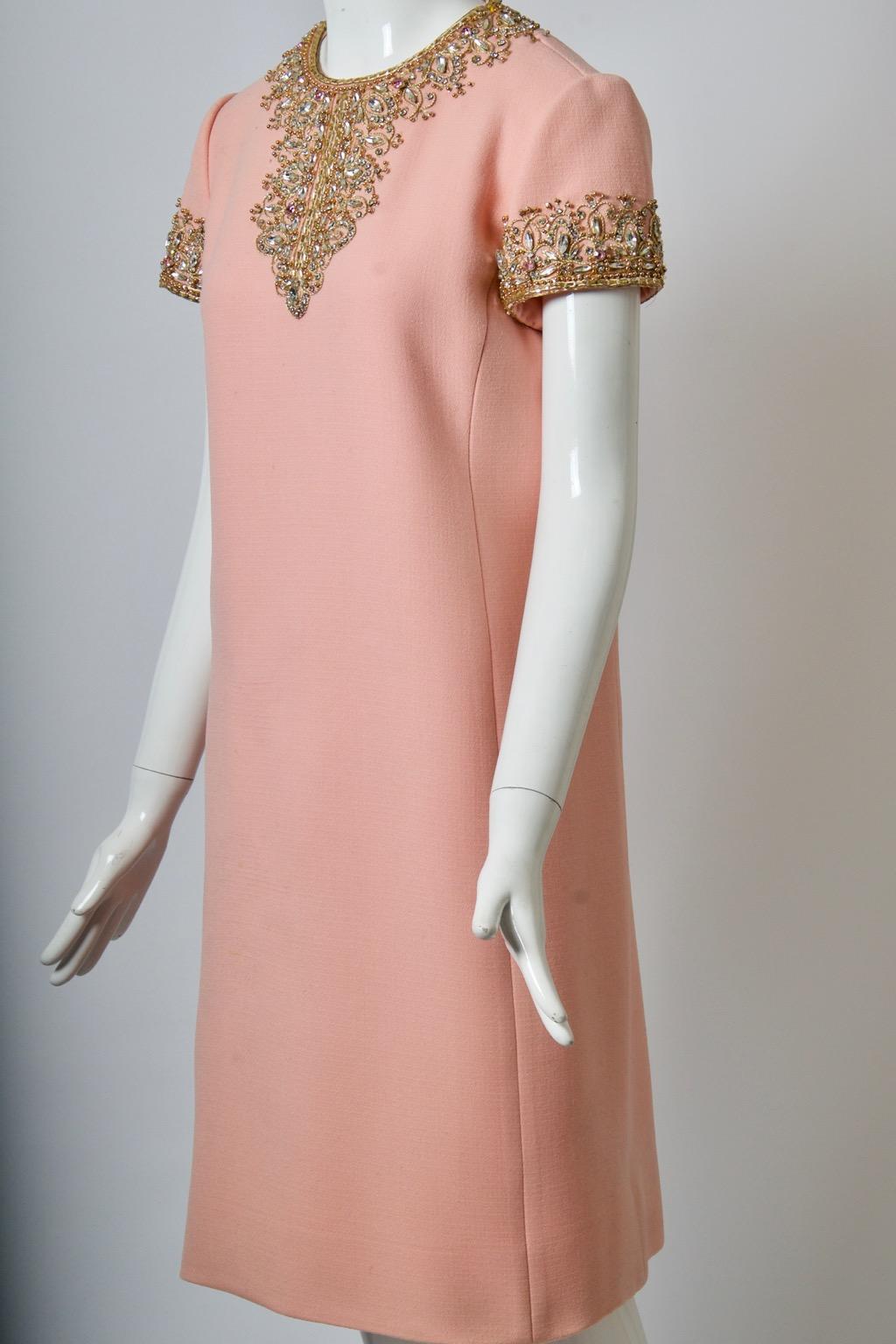 1960s Pink Beaded Cocktail Dress For Sale 1