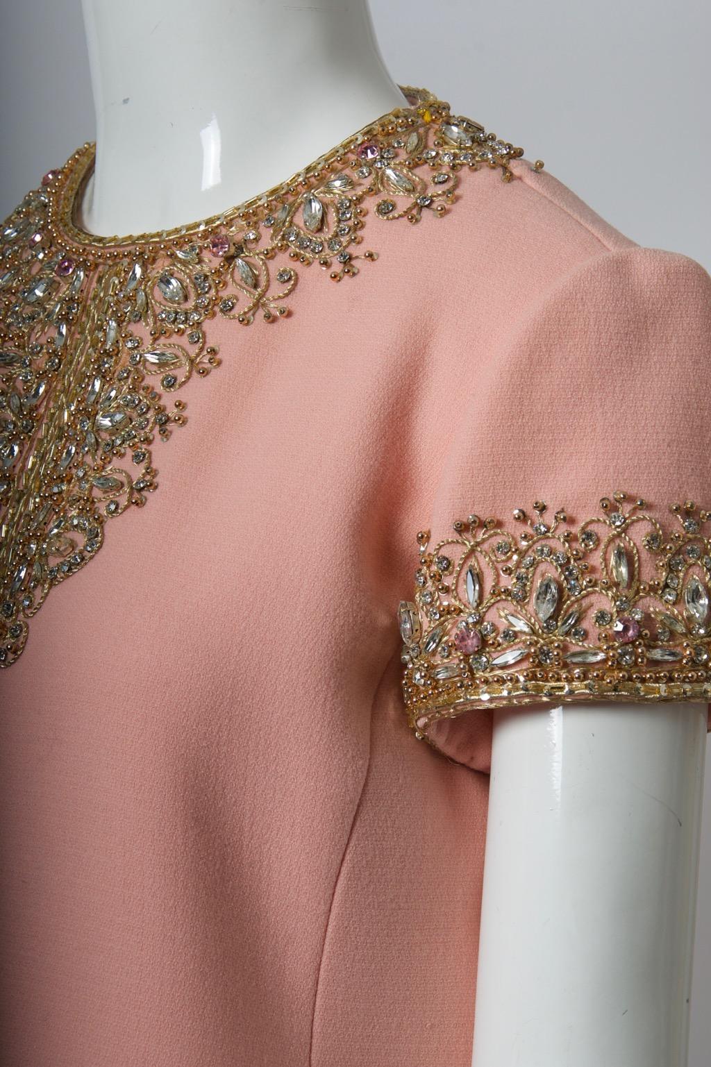 1960s Pink Beaded Cocktail Dress For Sale 2