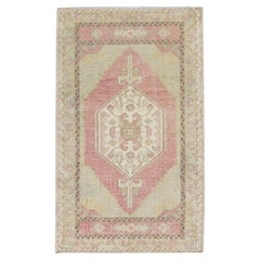 1960s Pink 
Beige Vintage Turkish Mini Rug 1
8" X 3
4"