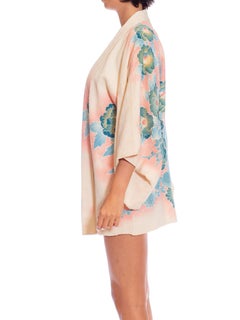 1960S Pink & Blue  Japanese Shibori Silk Short Kimono