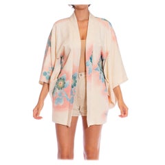 1960S Pink & Blue  Japanese Shibori Silk Short Kimono