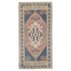 1960s Pink 
Blue Vintage Turkish Mini Rug 1
11" X 3
8"