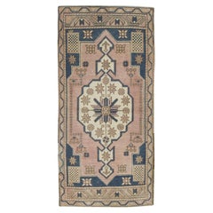 1960s Pink 
Blue Vintage Turkish Mini Rug 1
11" X 3
9"