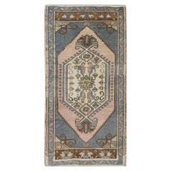 1960s Pink 
Blue Vintage Turkish Mini Rug 1
8" X 3
4"